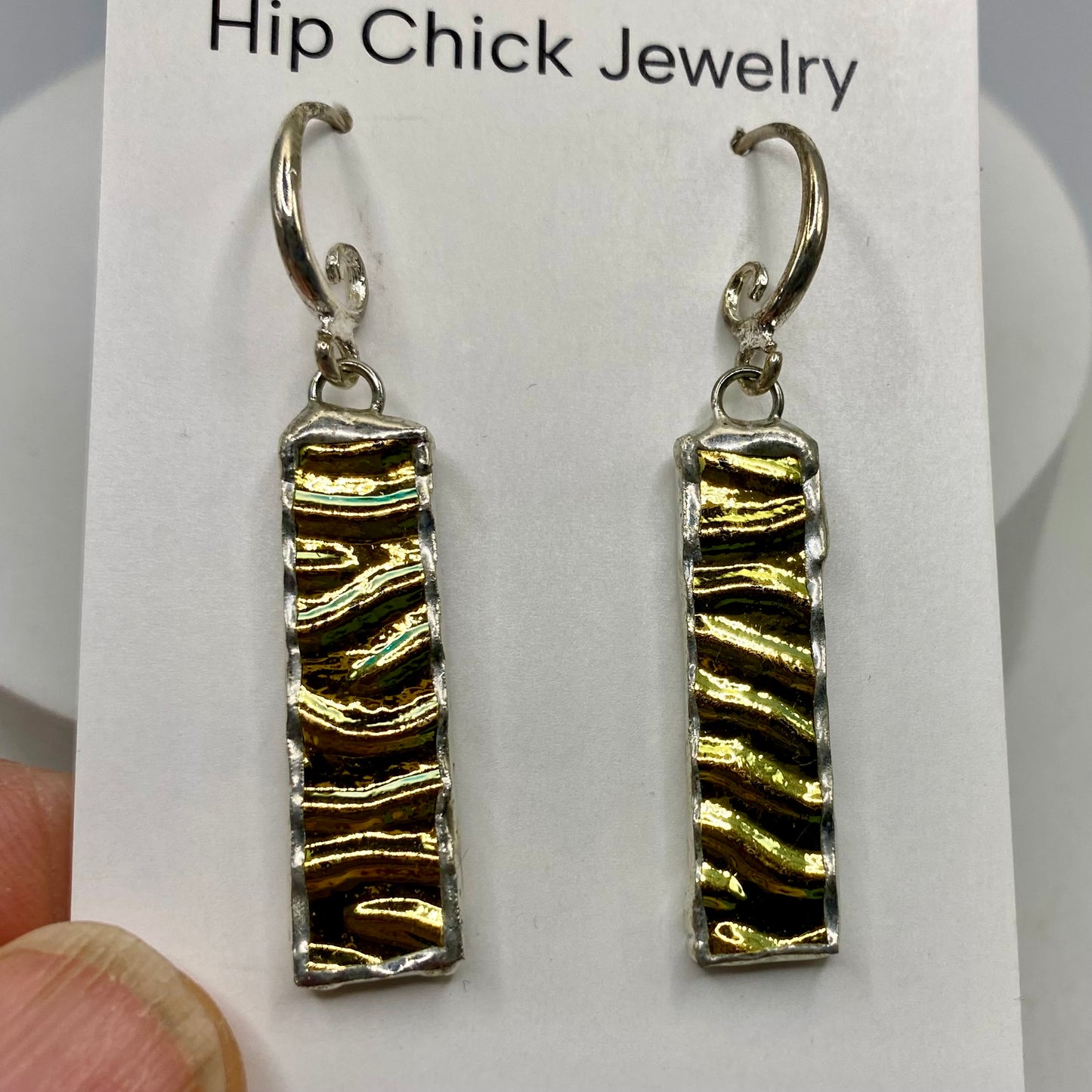 Thin Yellow Ripple Earrings | Stained Glass Earrings by Hip Chick Glass, Stained Glass Dangle Drop Earrings, Stained Glass Earrings