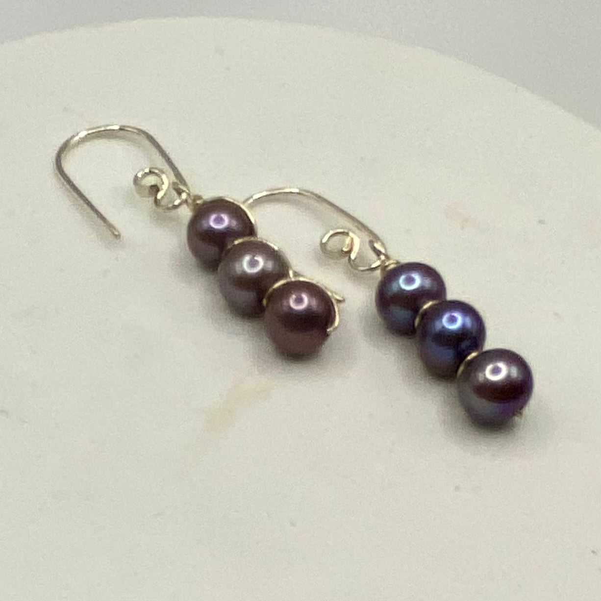 Pearl Wire Wrap Earrings by Hip Chick Glass, Sterling Silver Wire Wrap Earrings, Handmade Gemstone Jewelry, November Birthstone Gift