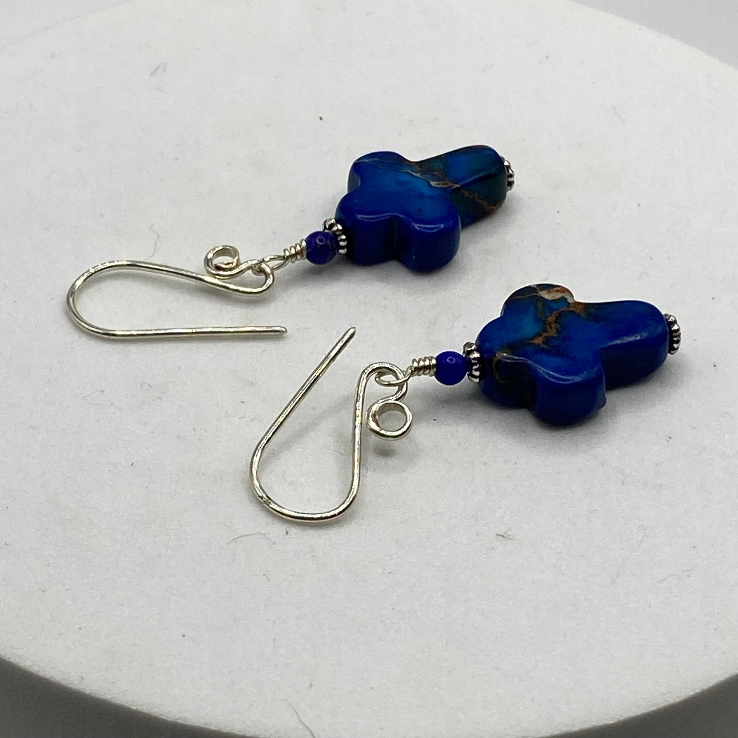 Blue Cross Earrings by Hip Chick Glass, Sterling Silver Earrings, Handmade Gemstone Jewelry, Handmade Jewelry Gift