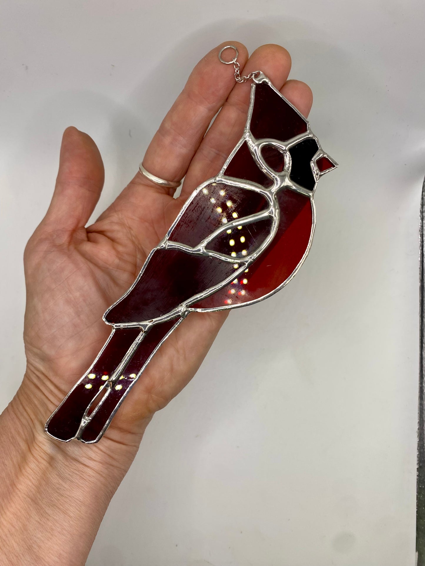 CARDINAL of St Mary’s Church | Stained Glass Suncatcher by Hip Chick Glass, Original Design Handmade Glass Art, Suncatcher