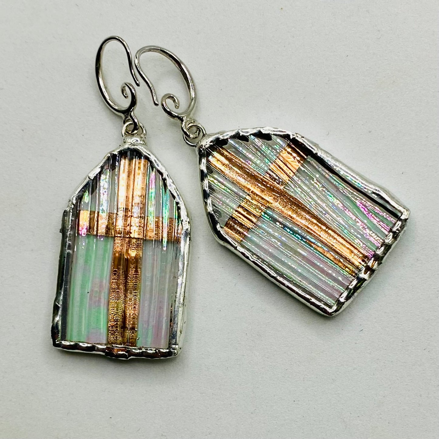 Iridescent Church Window Earrings, Stained Glass Earrings by Hip Chick Glass, Stained Glass Dangle Drop Earrings, Stained Glass Earrings