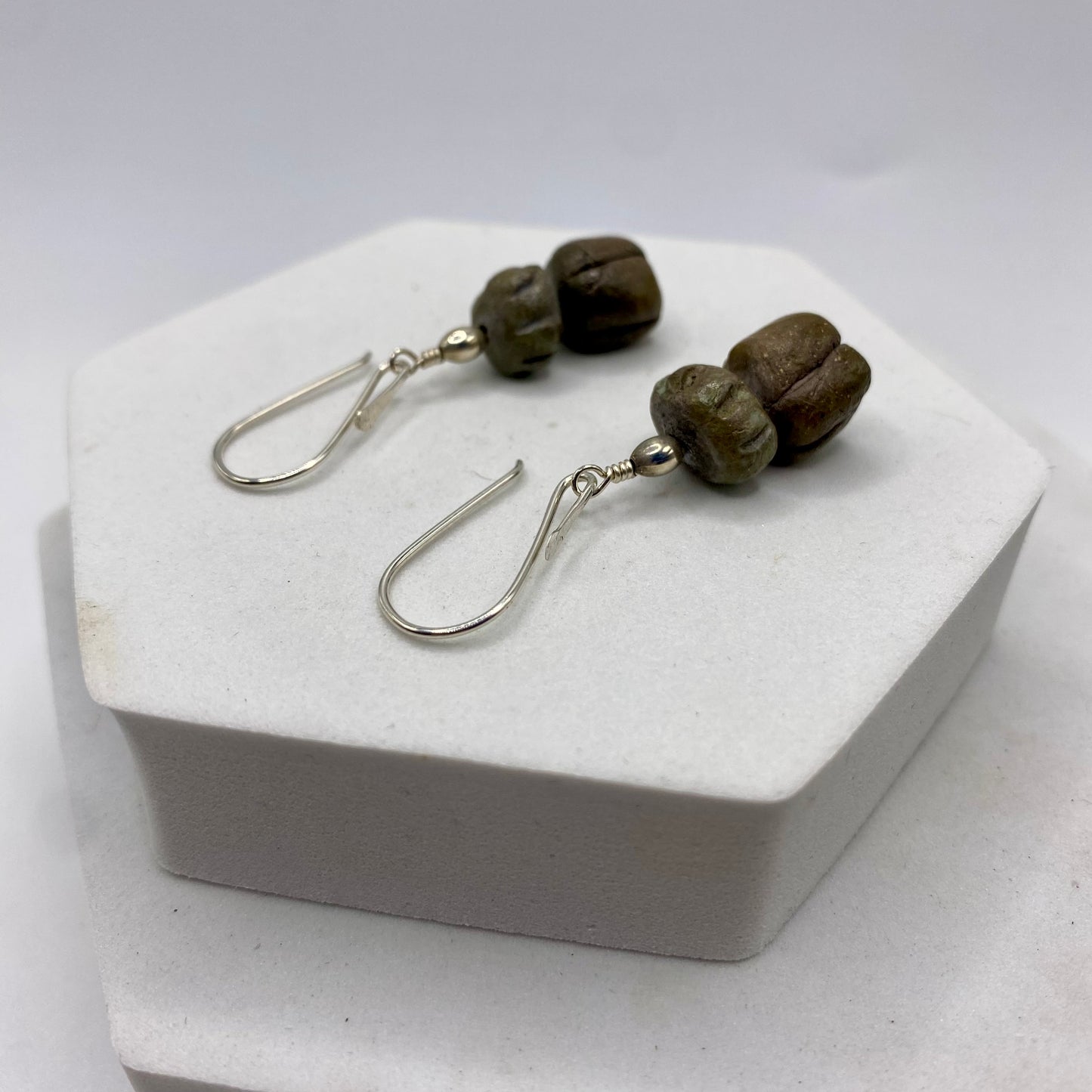 Ceramic Bead Earrings by Hip Chick Glass, Sterling Silver Drop Earrings, Handmade Gemstone Jewelry, Gift For Woman