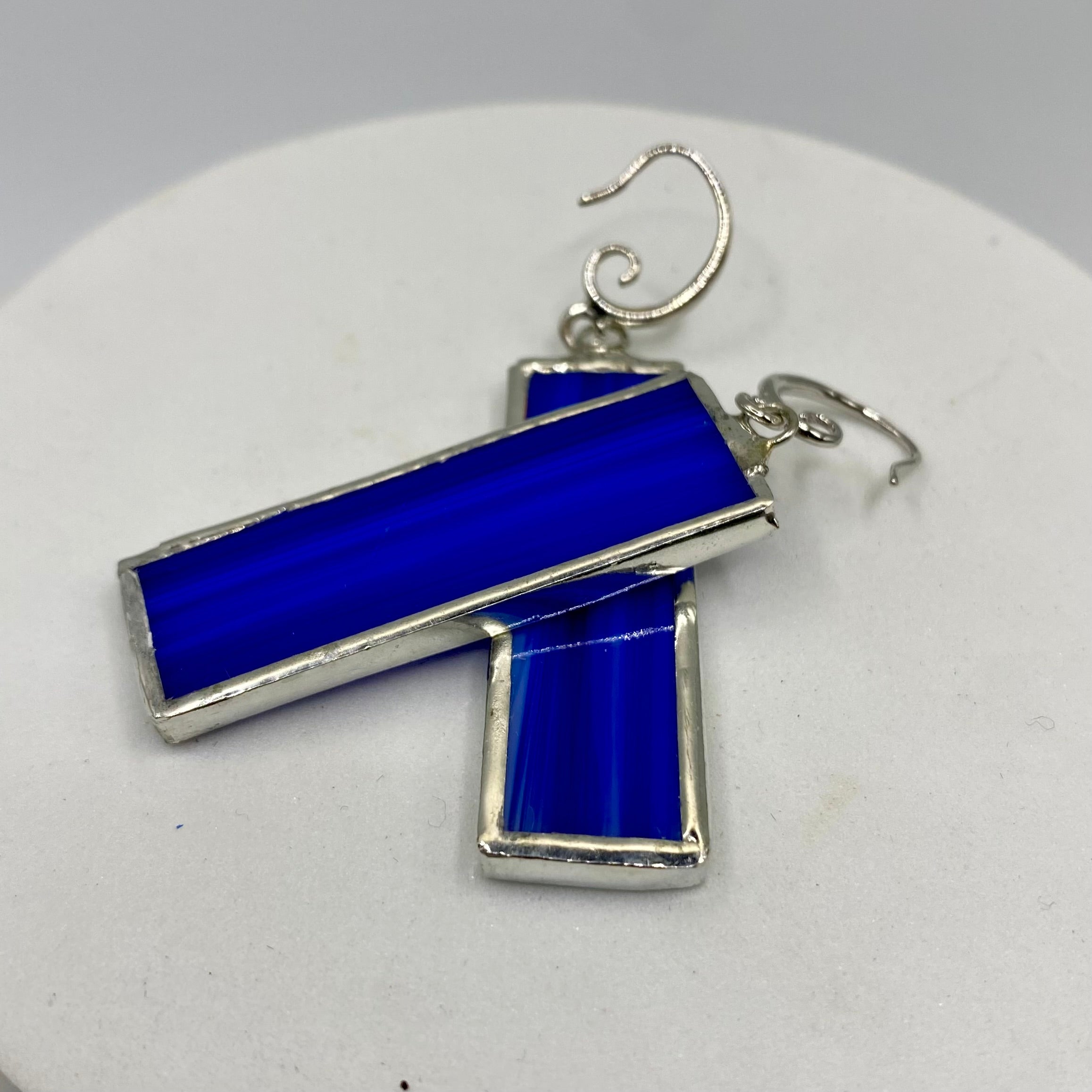 Dark Blue Rectangle Stained Glass Earrings by Hip Chick Glass