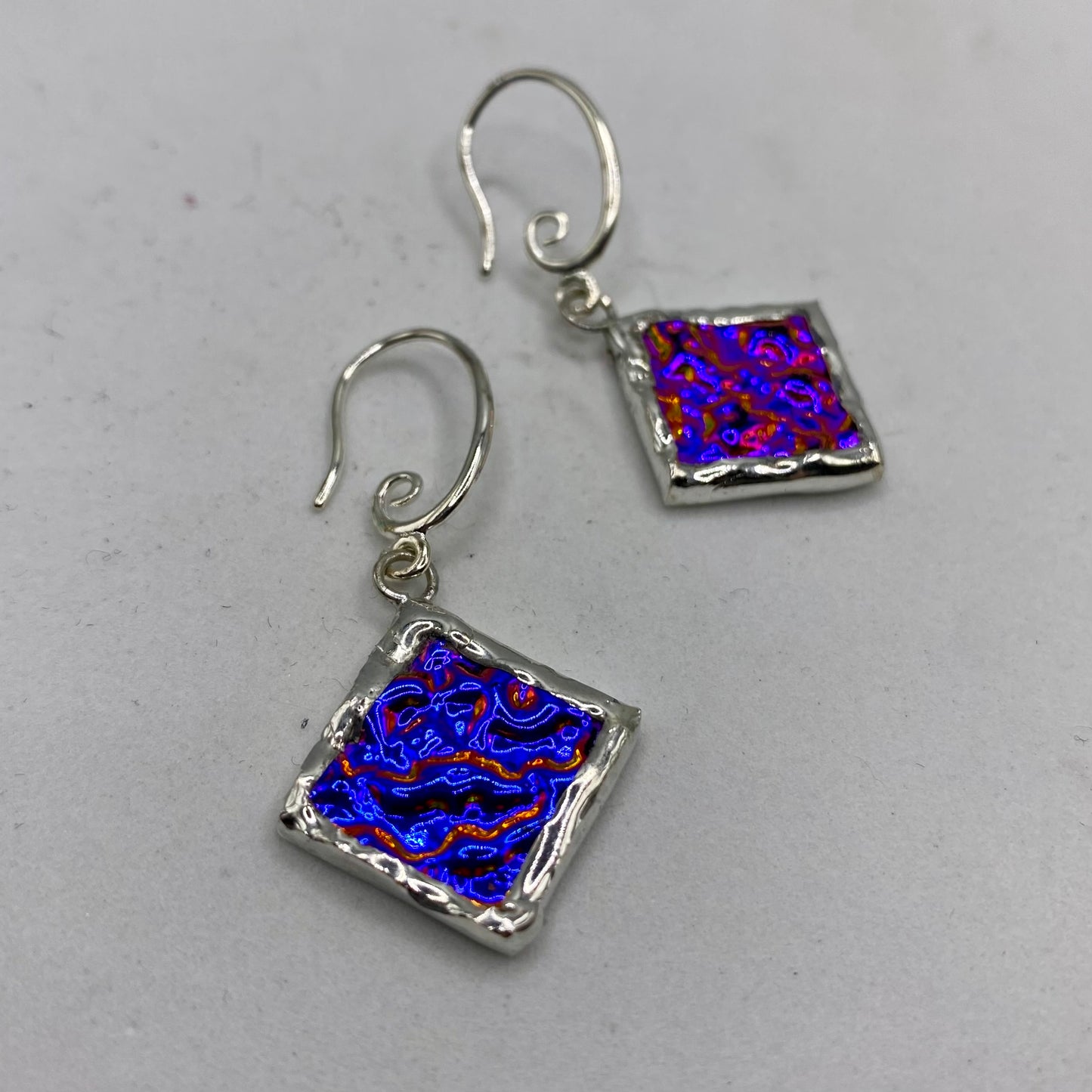Blue Purple Diamond Earrings | Stained Glass Earrings by Hip Chick Glass, Stained Glass Dangle Drop Earrings, Stained Glass Earrings
