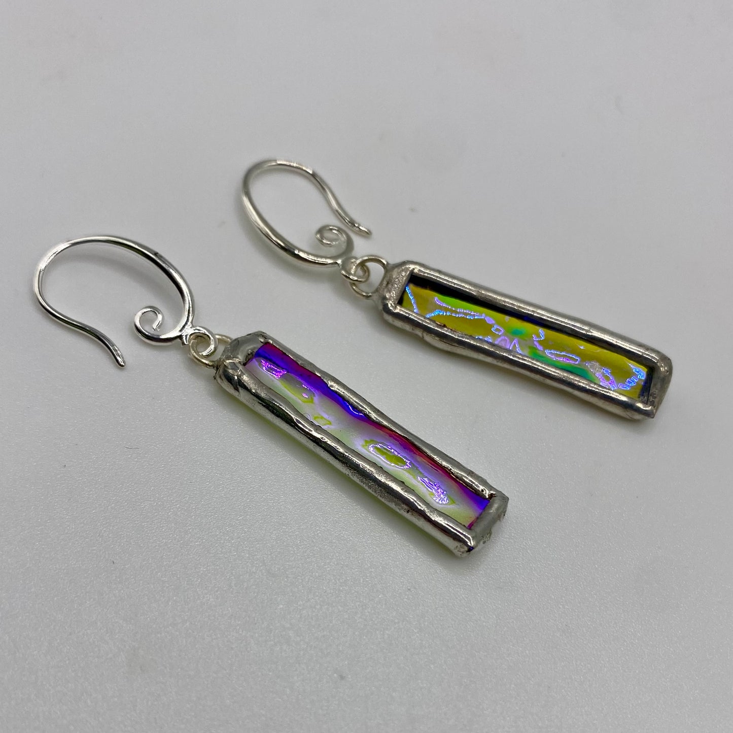 Medium Stick Earrings | Stained Glass Earrings by Hip Chick Glass, Stained Glass Dangle Drop Earrings, Stained Glass Earrings