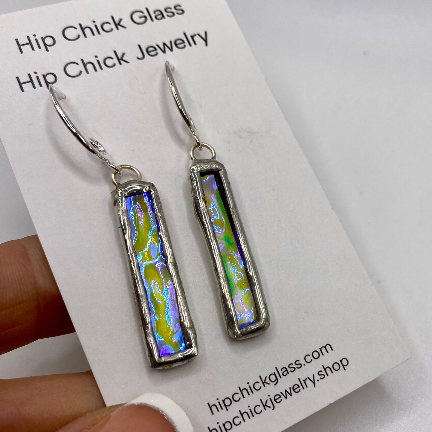 Medium Stick Earrings | Stained Glass Earrings by Hip Chick Glass, Stained Glass Dangle Drop Earrings, Stained Glass Earrings