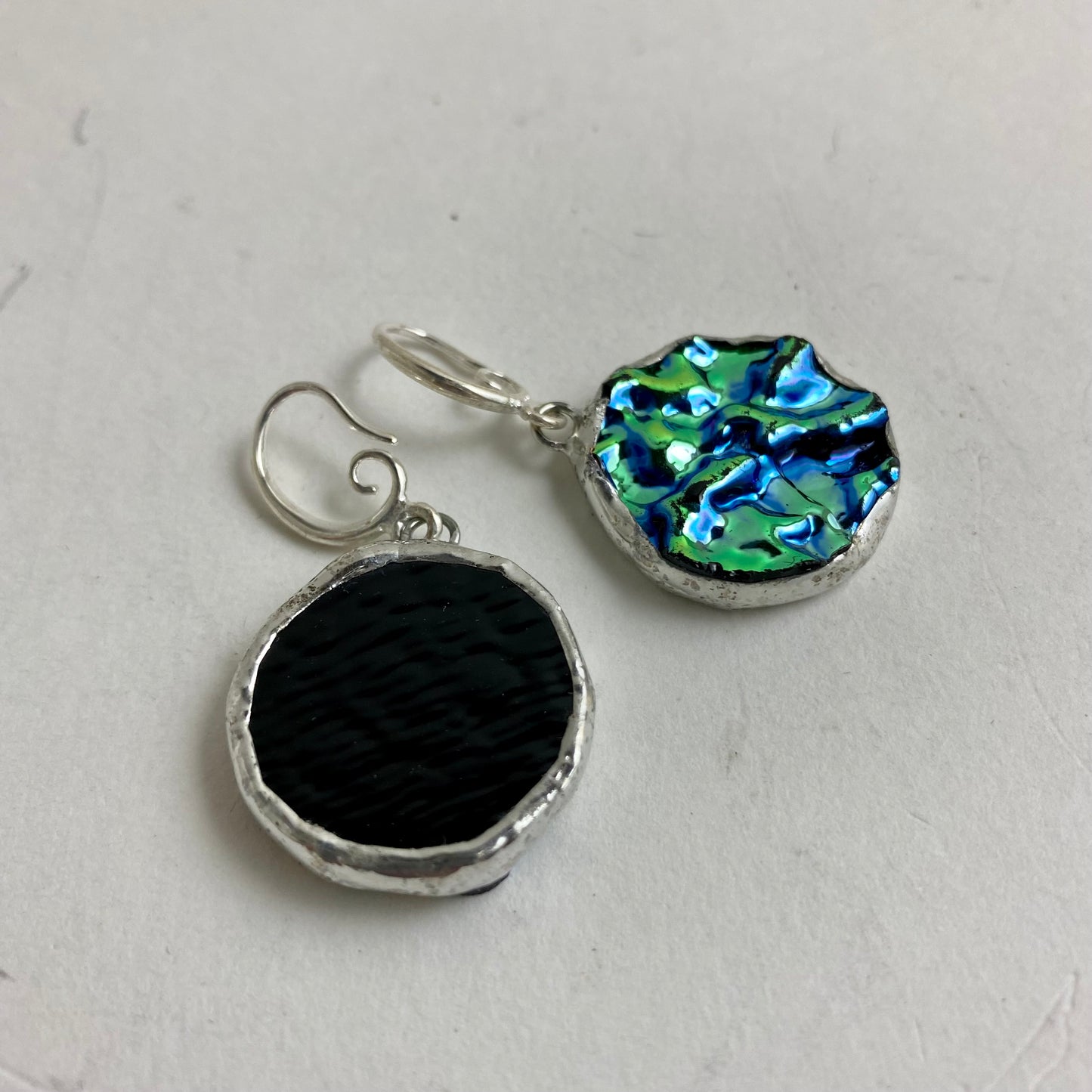Iridescent Circle Earrings | Stained Glass Earrings by Hip Chick Glass, Stained Glass Dangle Drop Earrings, Stained Glass Earrings