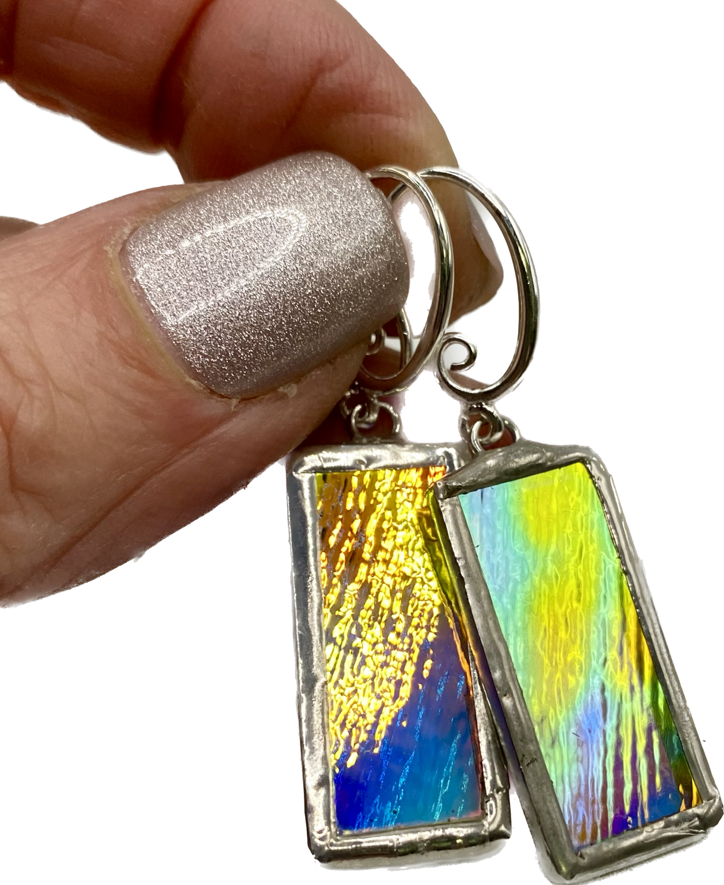 Brilliant Rectangles | Stained Glass Earrings by Hip Chick Glass, Stained Glass Dangle Drop Earrings, Stained Glass Earrings