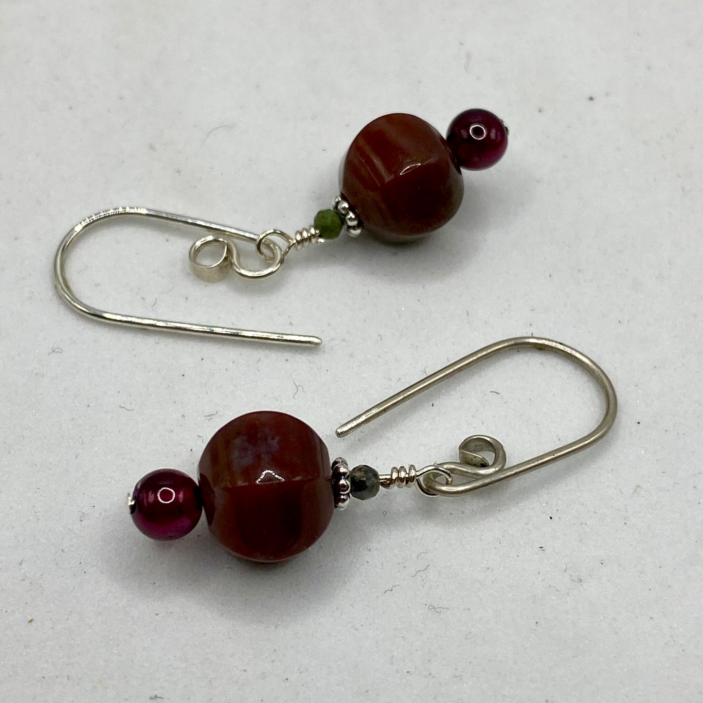 Garnet & Rhodonite Dangle Earrings by Hip Chick Glass, Sterling Silver Earrings, Handmade Gemstone Jewelry, Handmade Jewelry Gift, Birthstone Earrings