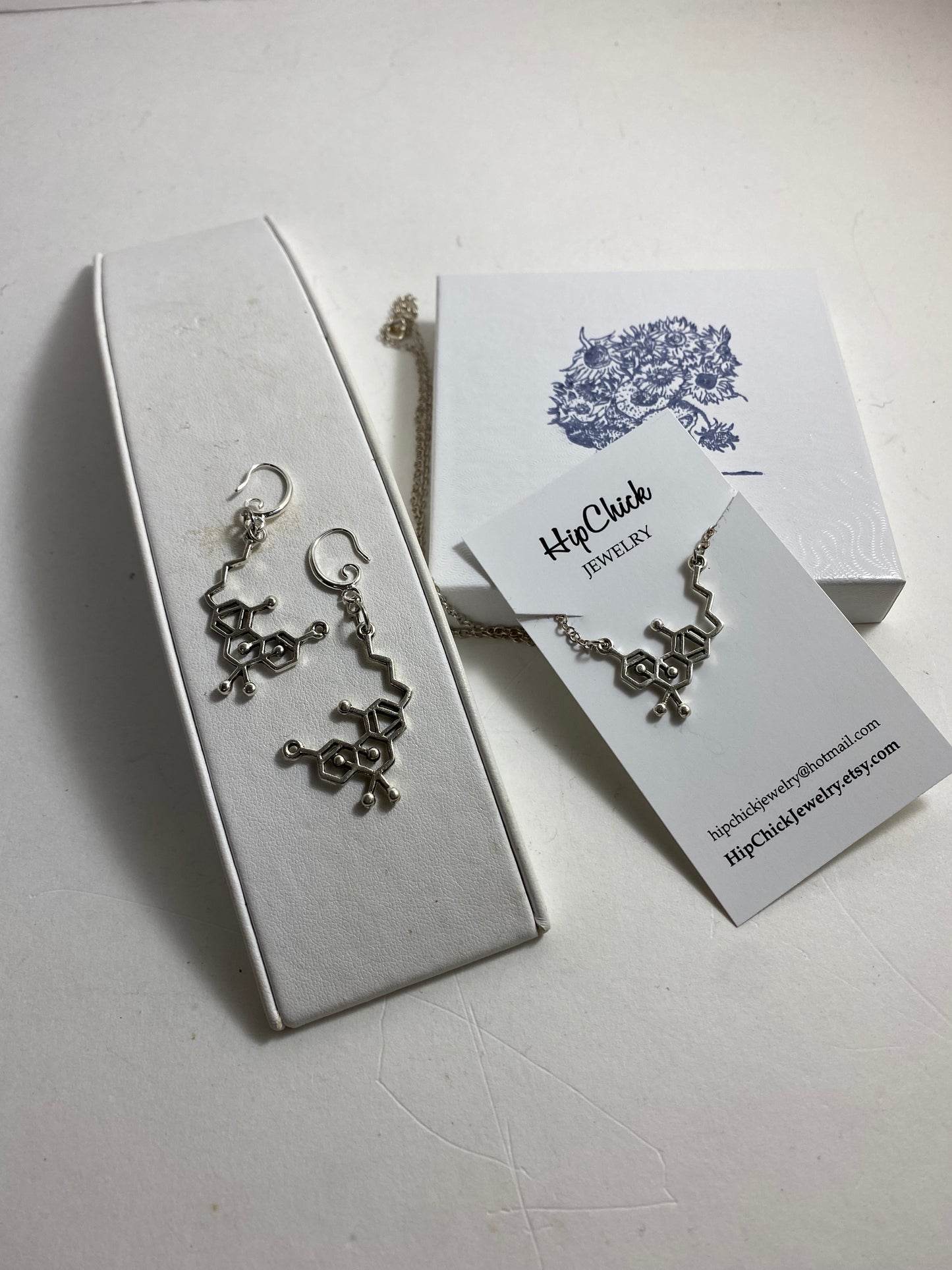 Molecule Necklace & Earrings by Hip Chick Glass, LLC, Handmade Silver Jewelry, Geek Gift, Science Gift