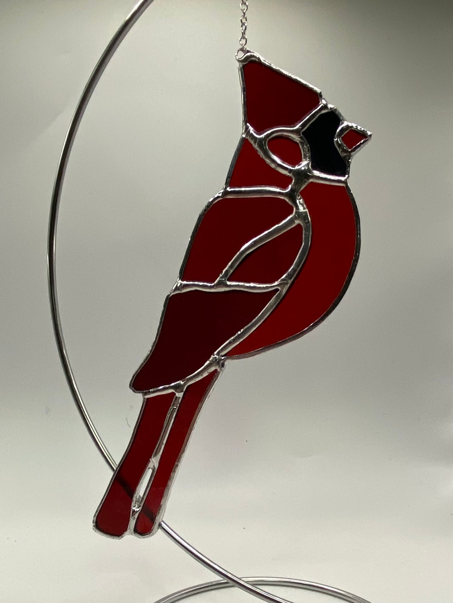 CARDINAL of St Mary’s Church | Stained Glass Suncatcher by Hip Chick Glass, Original Design Handmade Glass Art, Suncatcher