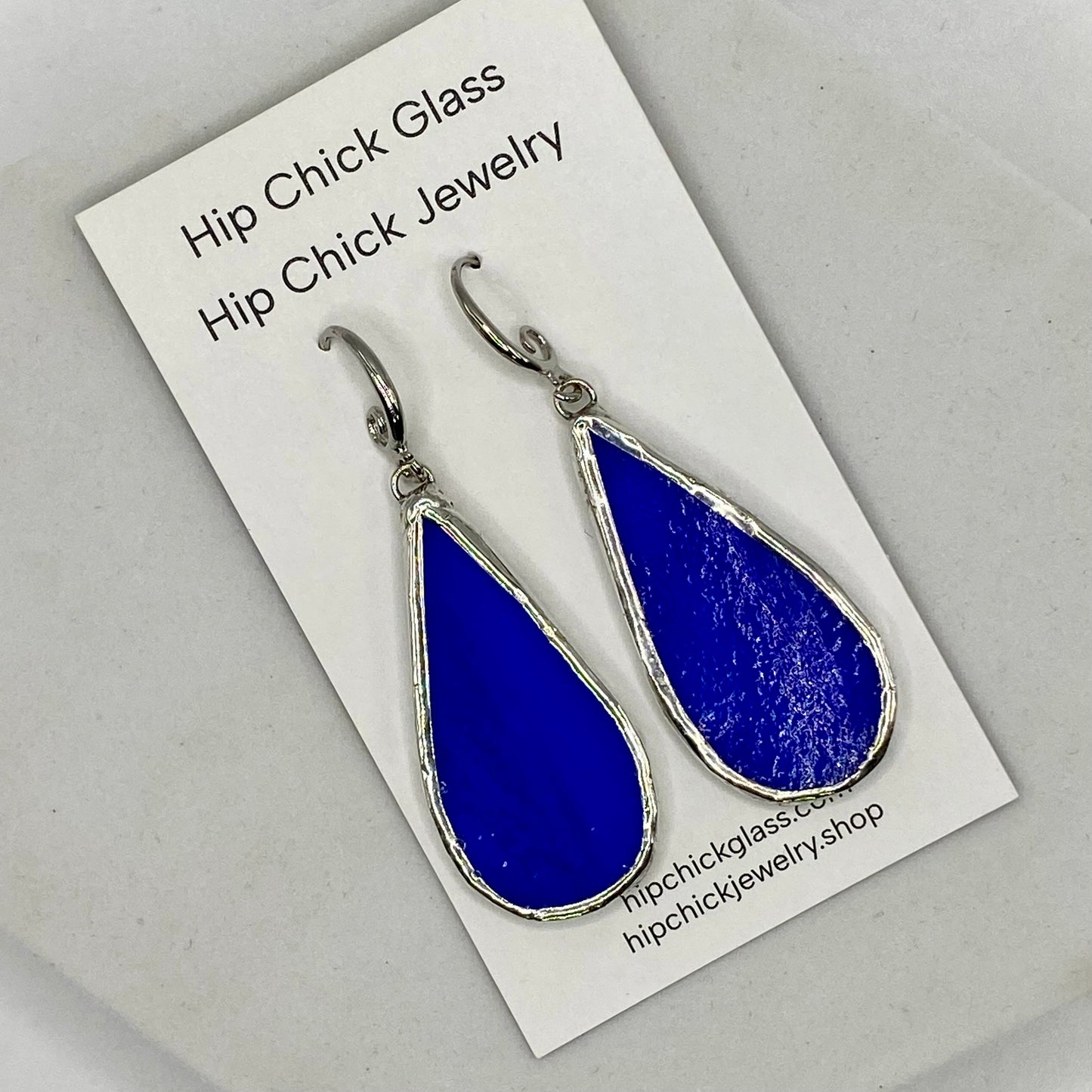 Dark Blue Teardrop Stained Glass Jewelry Set by Hip Chick Glass, Stained Glass Necklace Stained Glass Earrings