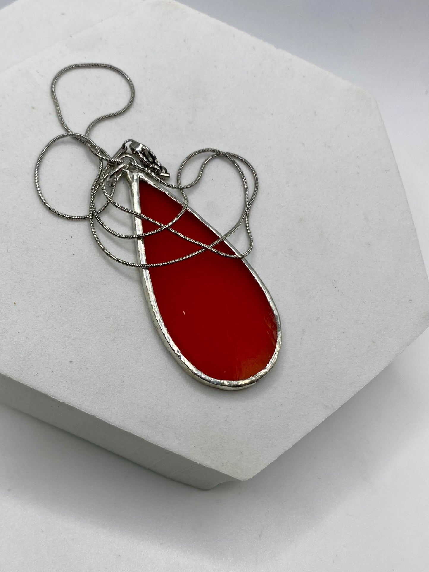 Orange Teardrop Stained Glass Jewelry Set by Hip Chick Glass, Stained Glass Necklace Stained Glass Earrings