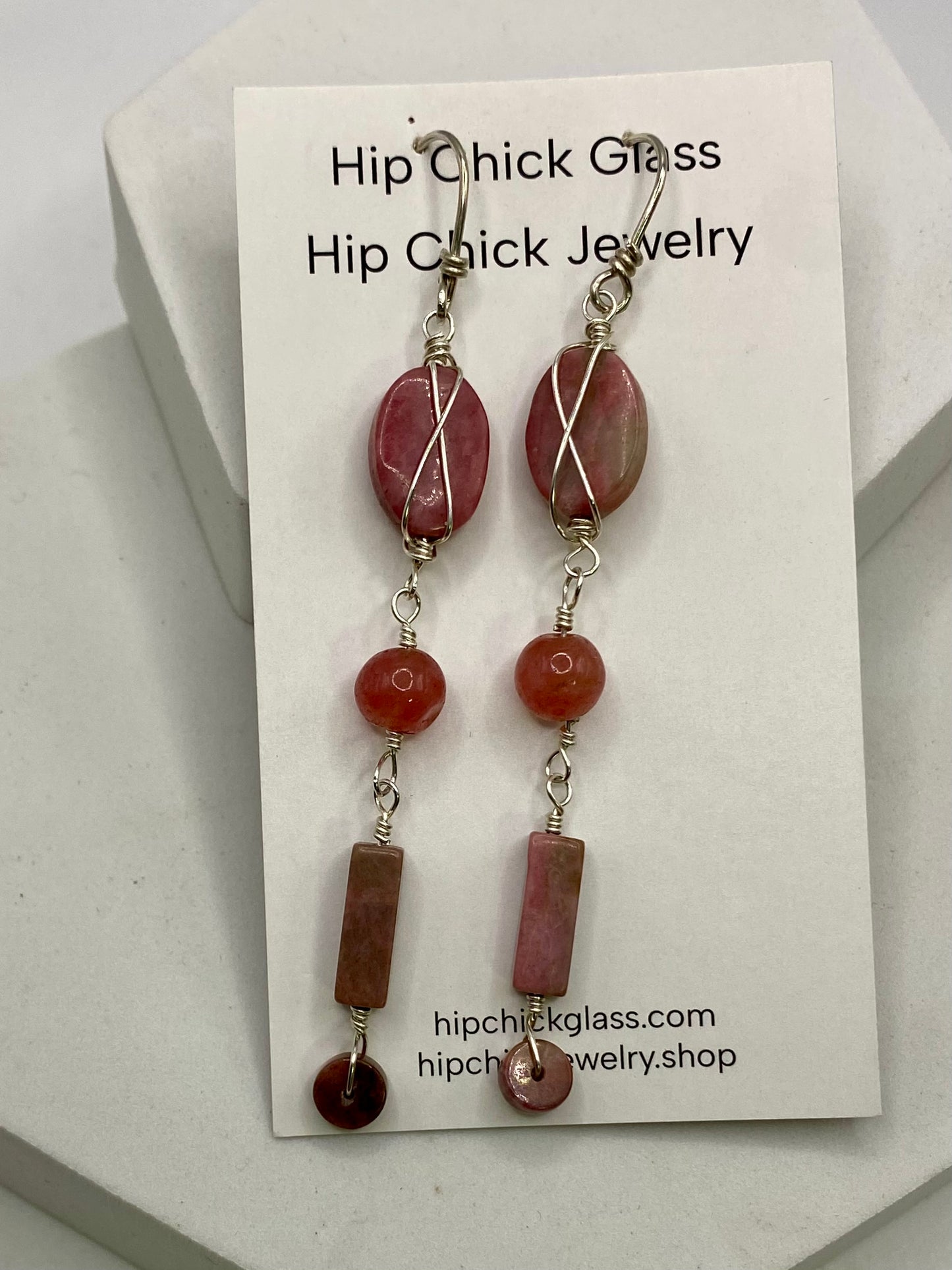 Long Pink Gemstone Earrings by Hip Chick Glass, Handmade Sterling Silver Gemstone Jewelry, Birthstone Gift