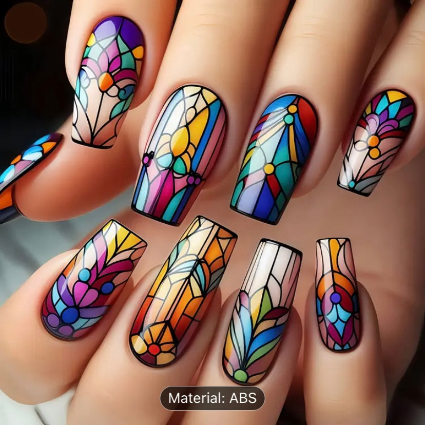 Stained Glass Nail Art Sold by Hip Chick Glass, LLC, Stained Glass Fingernails, Stained Glass Nail Art