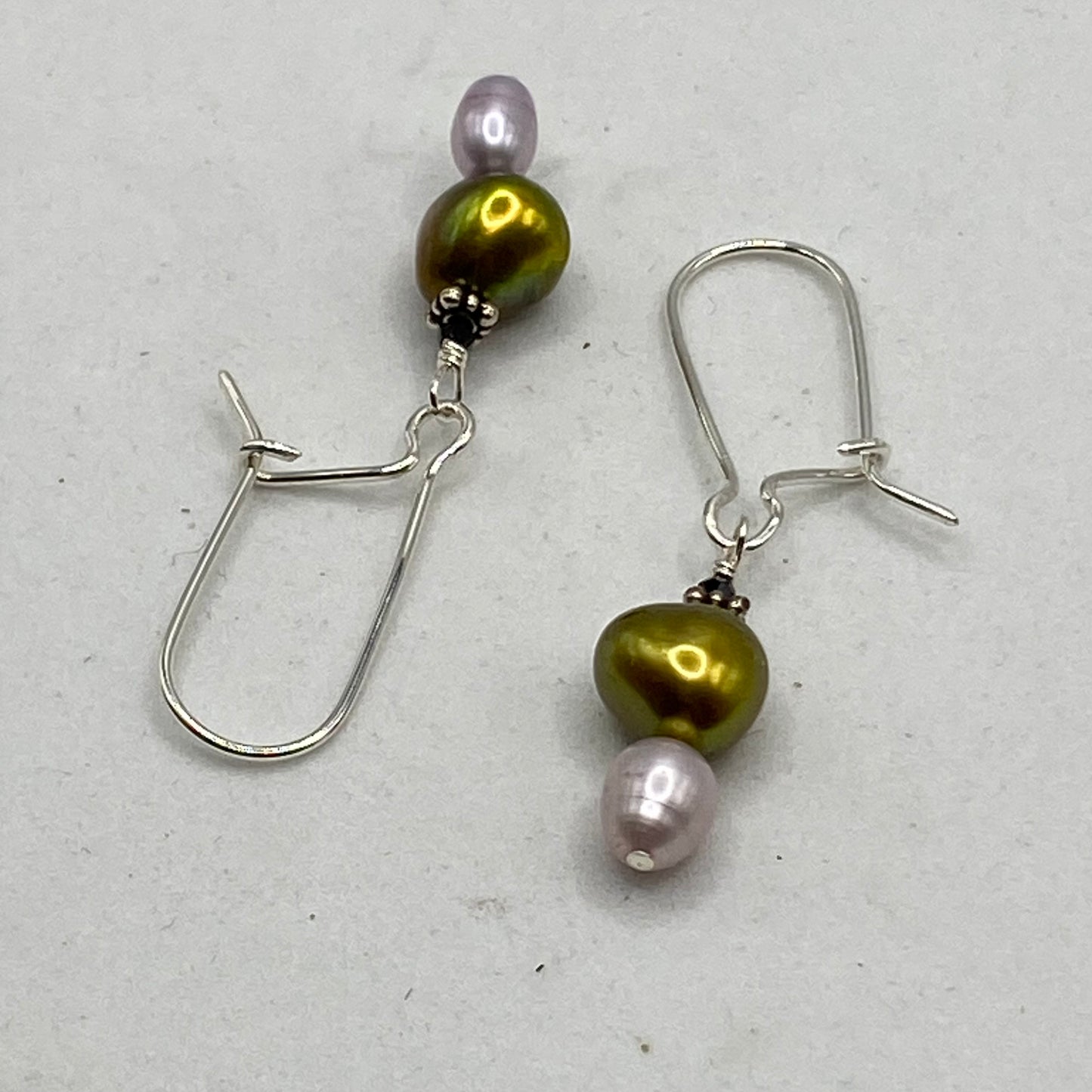 Pearl & Tourmaline Dangle Earrings by Hip Chick Glass, Sterling Silver Earrings, Handmade Gemstone Jewelry, June Birthstone Gift