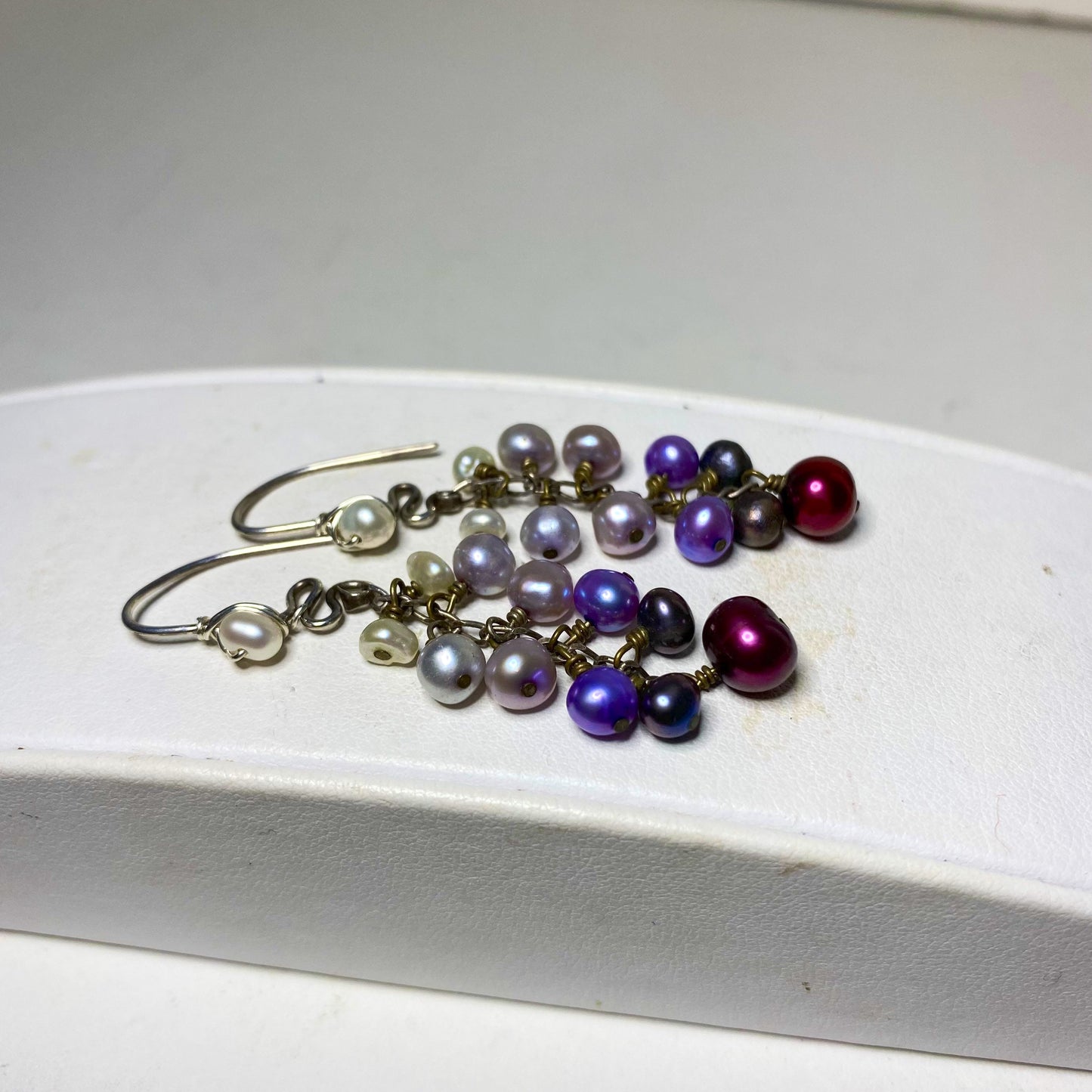 Ombré Purple Pearl Cluster Dangle Earrings by Hip Chick Glass, Sterling Silver Earrings, Handmade Gemstone Jewelry, June Birthstone Gift