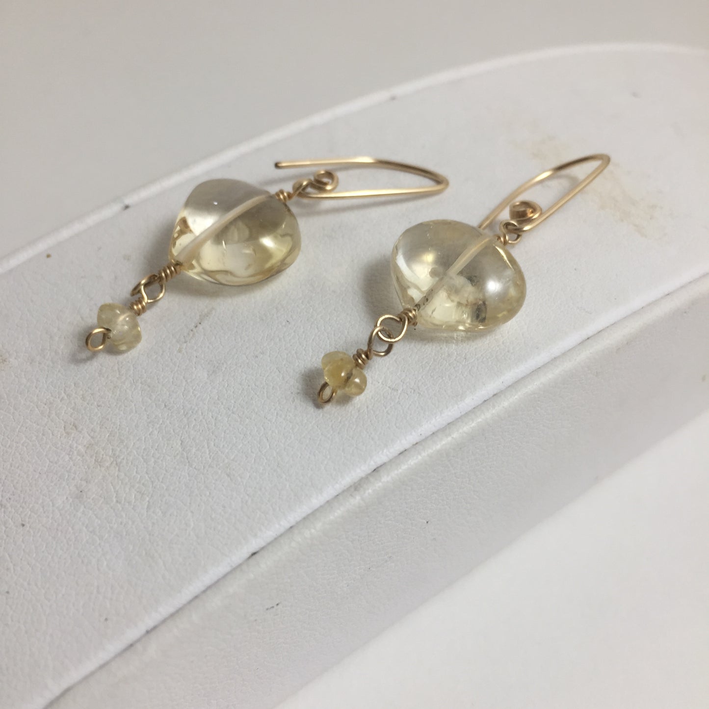 Citrine Puff Briolette Earrings by Hip Chick Glass, 14 Karat Gold Fill Earrings, Handmade Gemstone Jewelry, November Birthstone Gift
