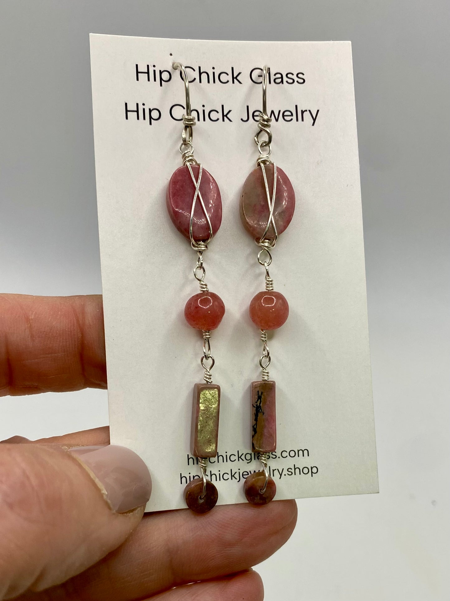 Long Pink Gemstone Earrings by Hip Chick Glass, Handmade Sterling Silver Gemstone Jewelry, Birthstone Gift