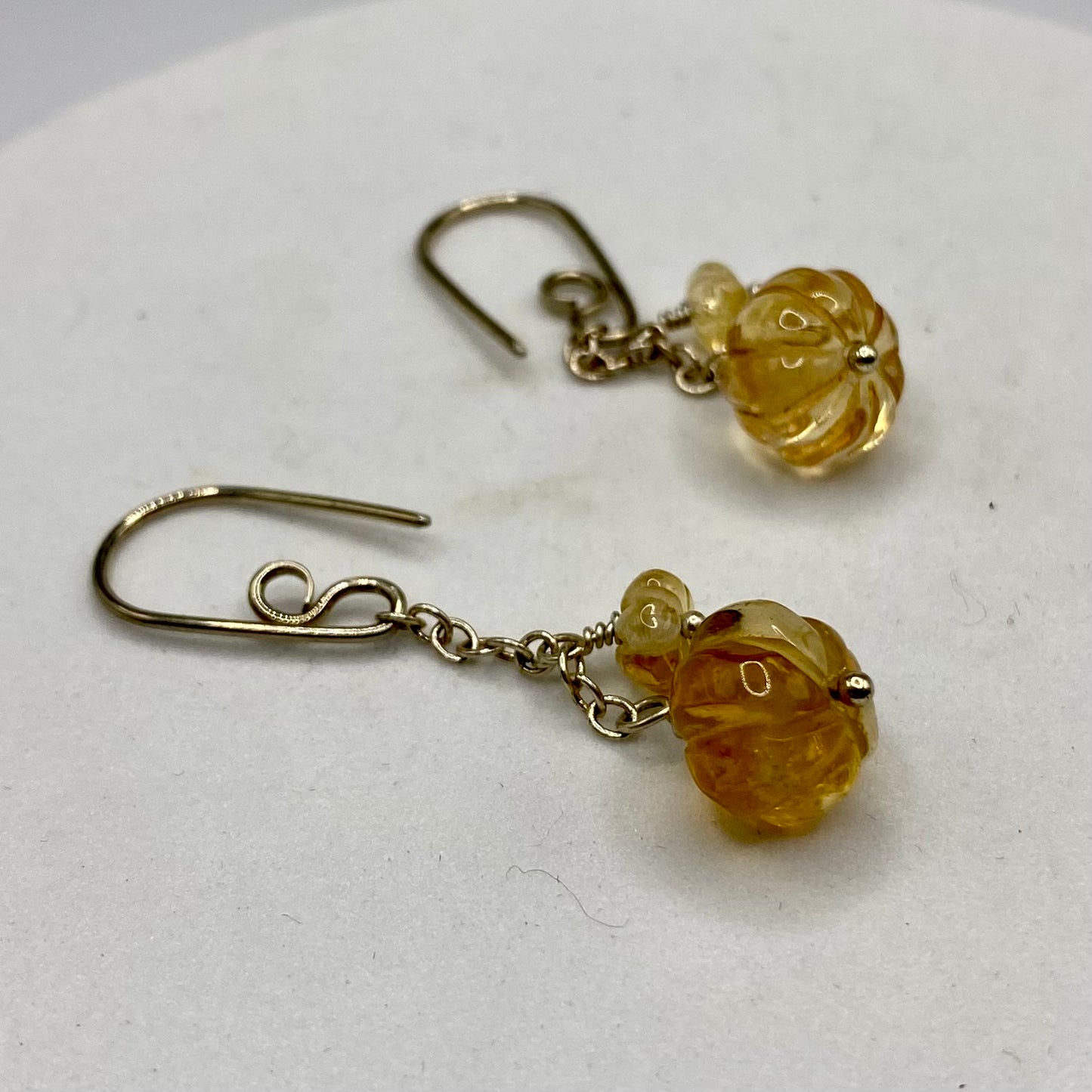 Carved Citrine Flower Earrings by Hip Chick Glass, Sterling Silver Earrings, Handmade Silver Gemstone Jewelry, Handmade Jewelry Gift, November Birthstone Gift