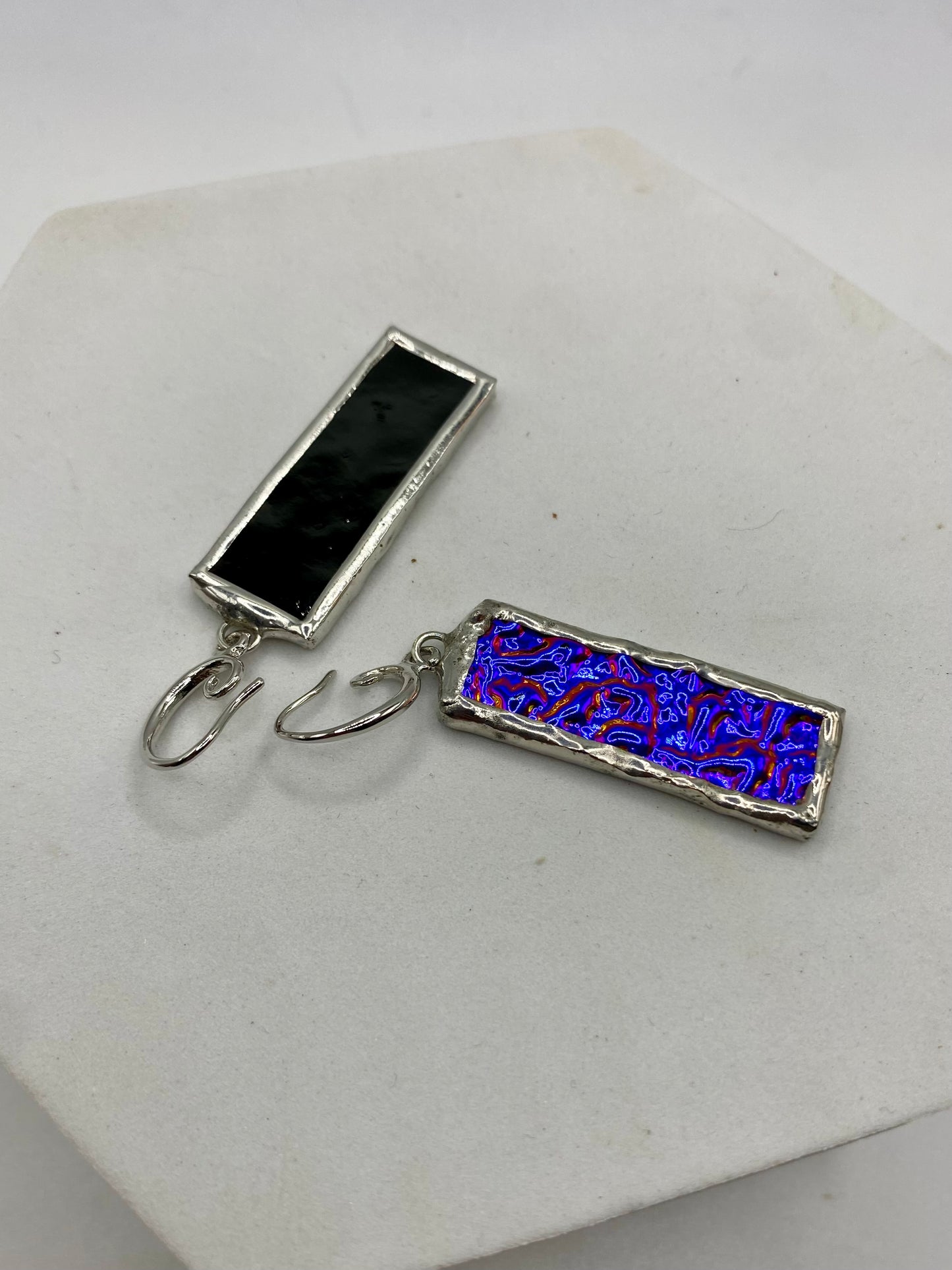 Purple Rectangle Earrings | Stained Glass Earrings by Hip Chick Glass, Iridescent Statement Earrings, Geometric Earrings