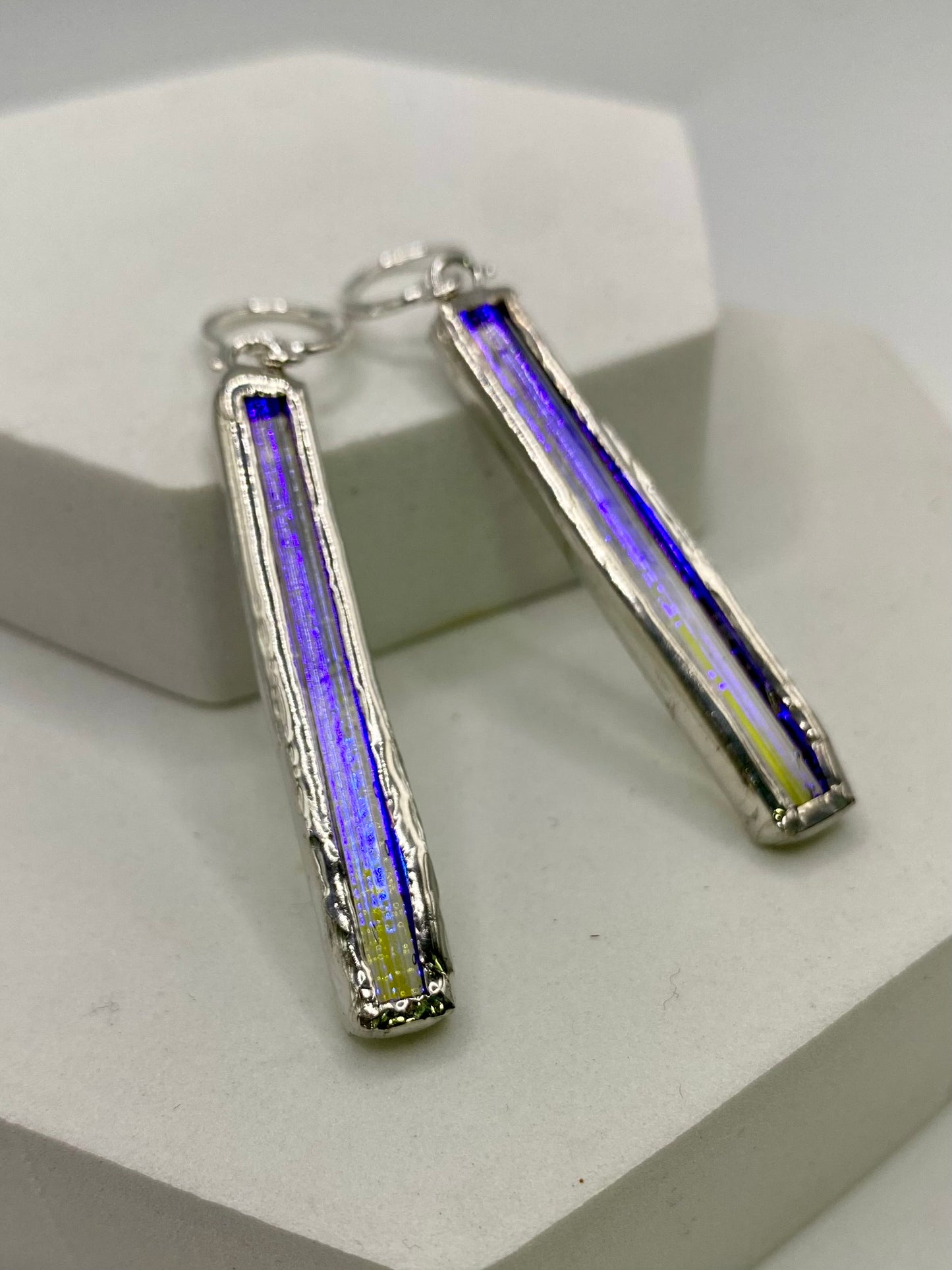 Luminous Stick Earrings | Stained Glass Earrings by Hip Chick Glass, Stained Glass Dangle Drop Earrings, Stained Glass Earrings