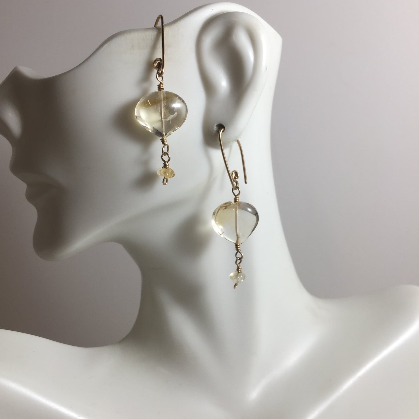 Citrine Puff Briolette Earrings by Hip Chick Glass, 14 Karat Gold Fill Earrings, Handmade Gemstone Jewelry, November Birthstone Gift