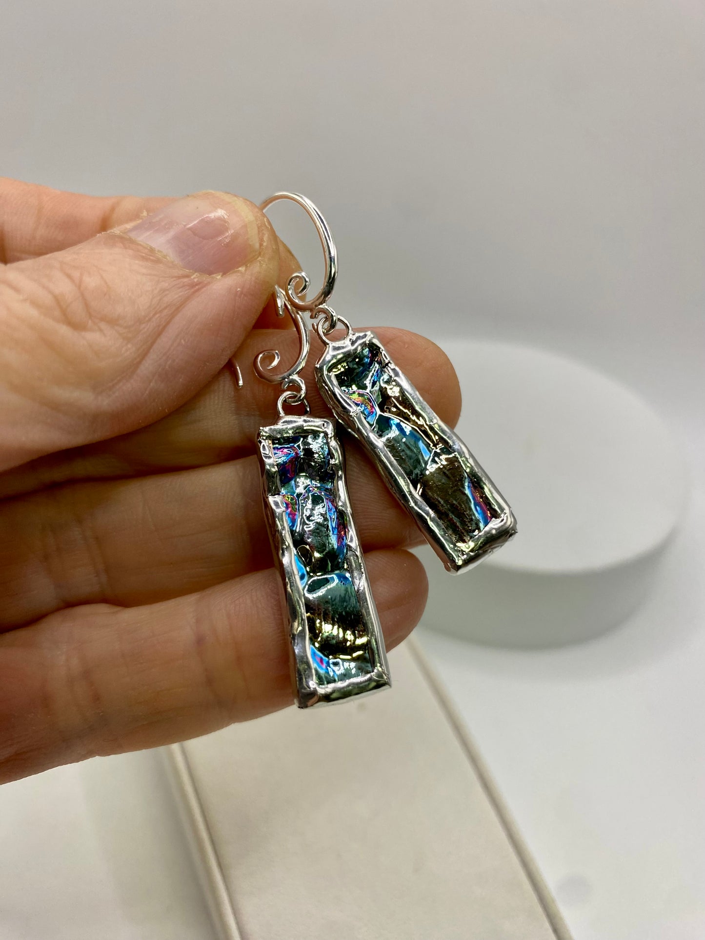 Textured Stick Earrings | Stained Glass Earrings by Hip Chick Glass, Stained Glass Dangle Drop Earrings, Stained Glass Earrings