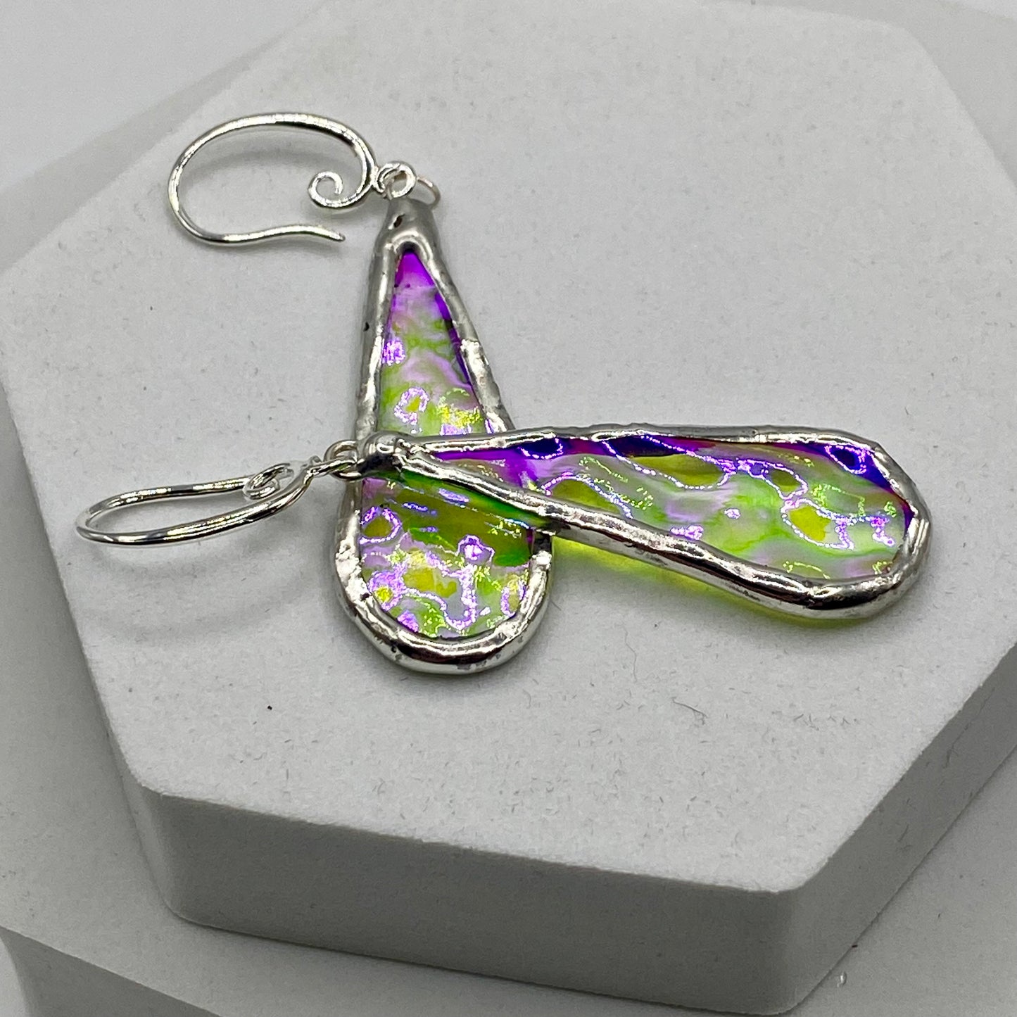Wavy Teardrop Earrings | Stained Glass Earrings by Hip Chick Glass, Stained Glass Dangle Drop Earrings, Stained Glass Earrings