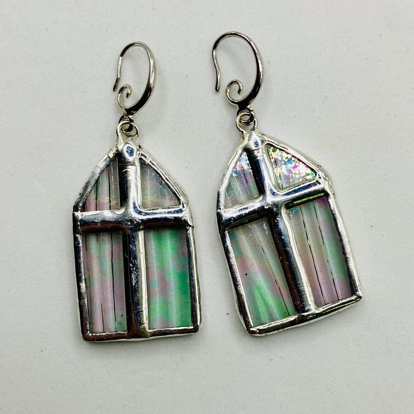 Iridescent Church Window Earrings, Stained Glass Earrings by Hip Chick Glass, Stained Glass Dangle Drop Earrings, Stained Glass Earrings