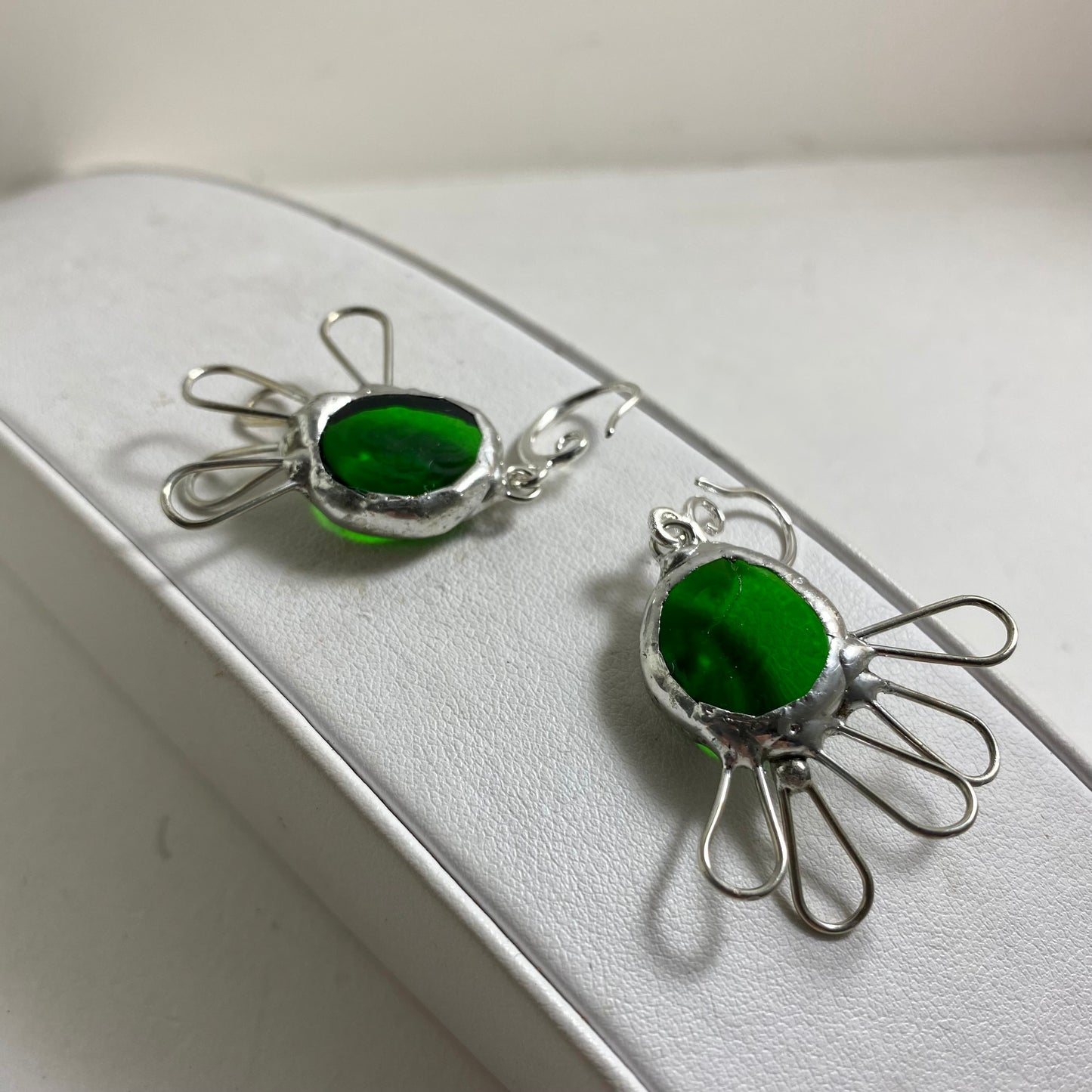 Funky Green Glass Earrings | Stained Glass Earrings by Hip Chick Glass, Stained Glass Dangle Drop Earrings, Stained Glass Earrings
