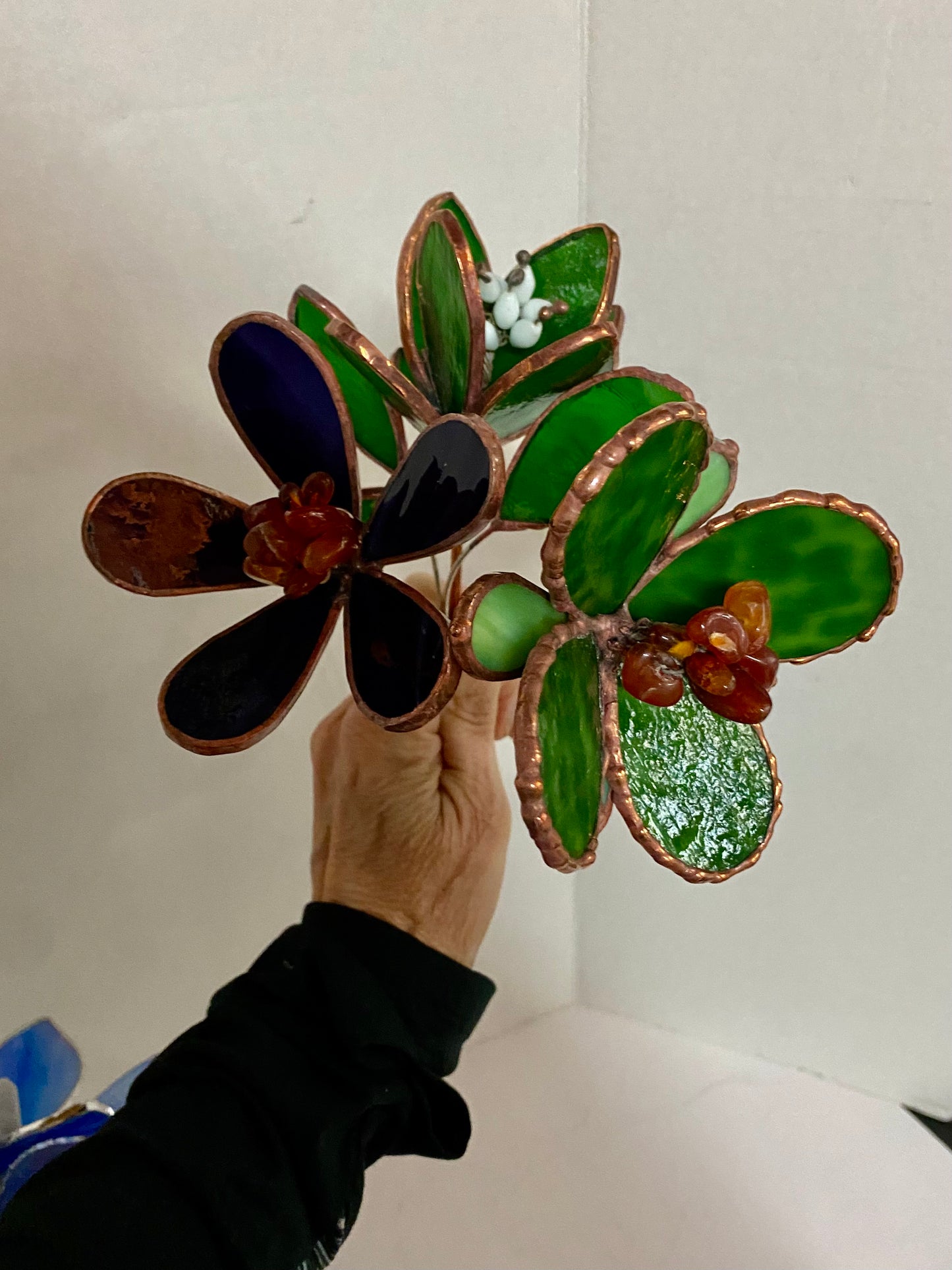 RESERVED for MARTIN Set of Three | Stained Glass Flower Bouquet Hip Chick Glass, Stained Glass Flower Bouquet, Stained Glass Flower on a Stem, Handmade Home Decor, Wedding Bouquet Keepsake, Tabletop Decor