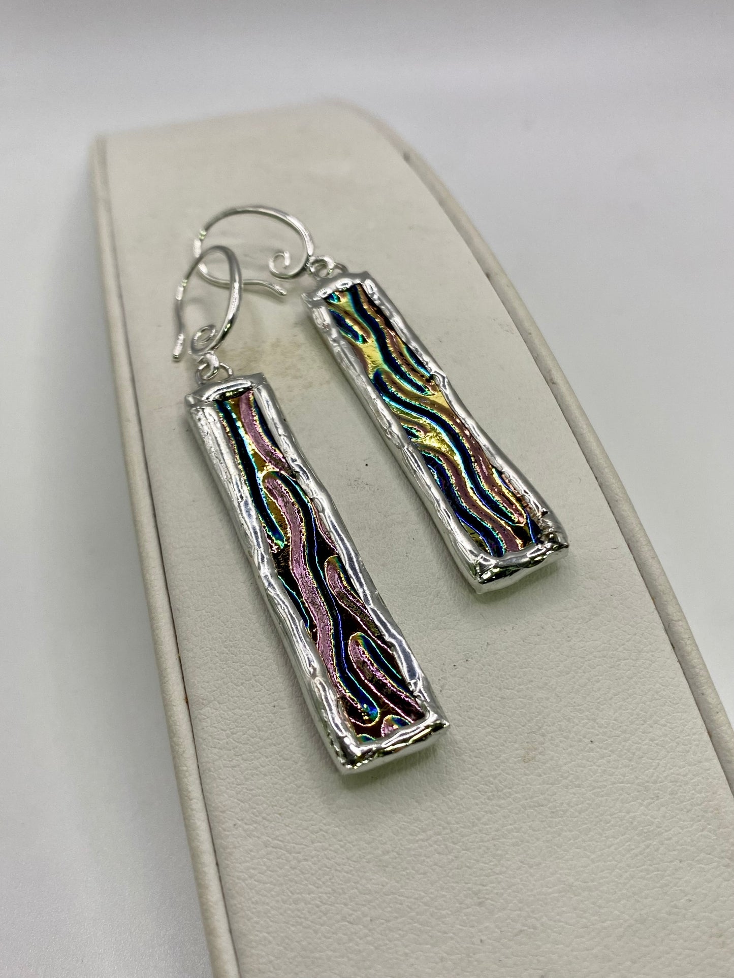 Brown Stick Earrings | Stained Glass Earrings by Hip Chick Glass, Stained Glass Dangle Drop Earrings, Stained Glass Earrings