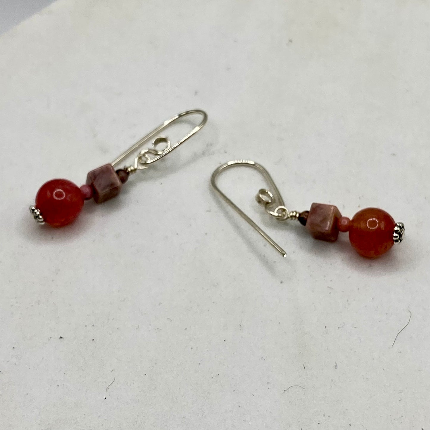 Raw Ruby, Picture Jasper & Rhodochrosite Dangle Earrings by Hip Chick Glass, Sterling Silver Earrings, Handmade Gemstone Jewelry, Birthstone Gift