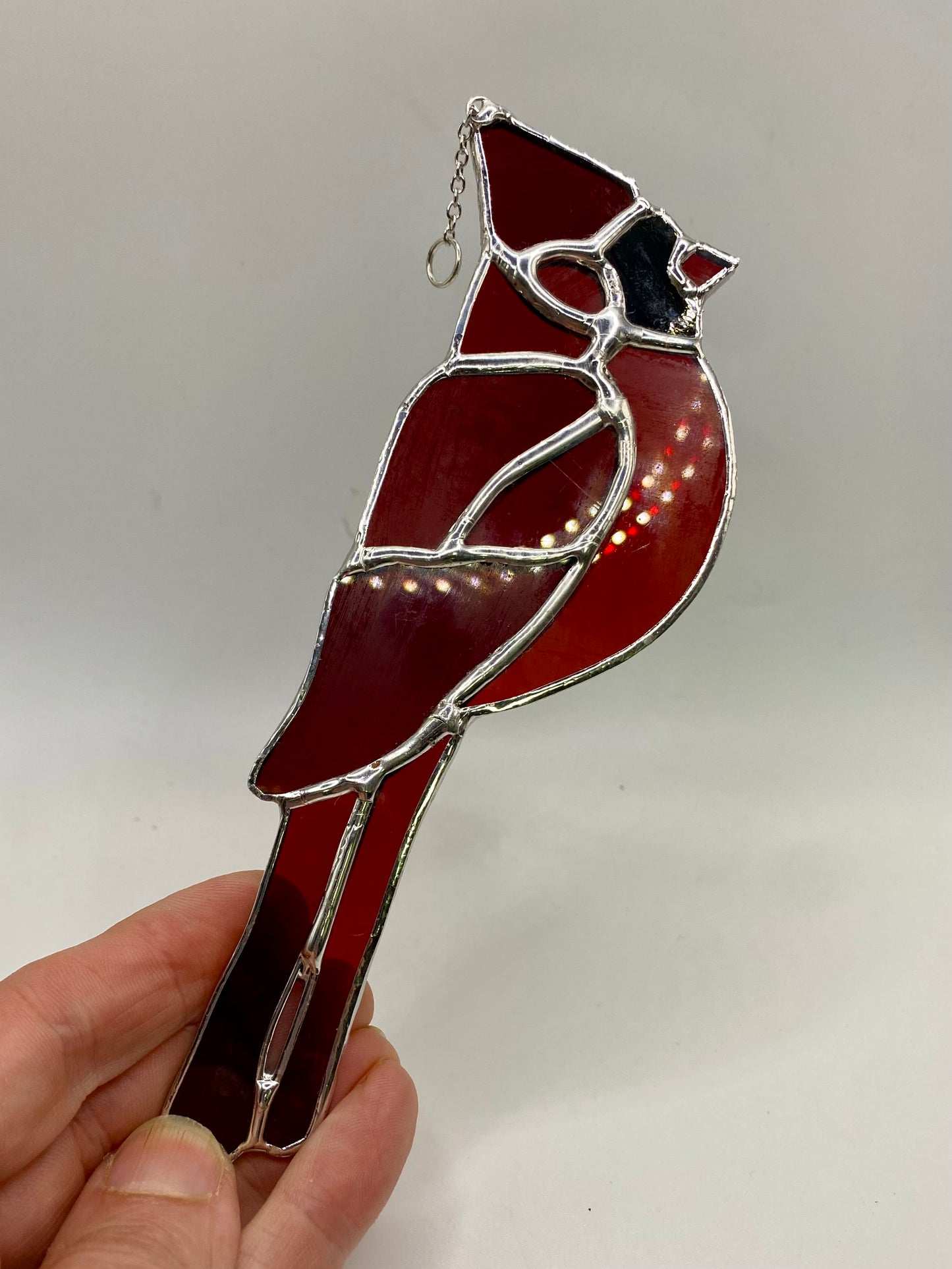 CARDINAL of St Mary’s Church | Stained Glass Suncatcher by Hip Chick Glass, Original Design Handmade Glass Art, Suncatcher