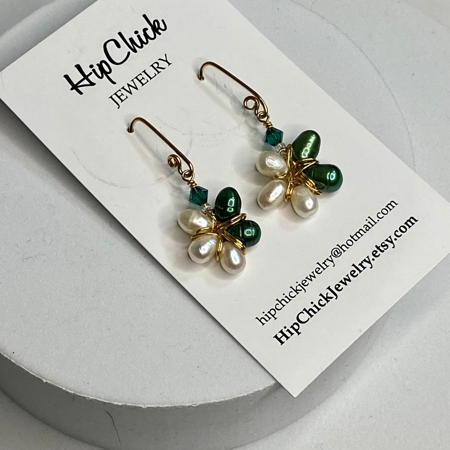 Pearl & Swarovski Crystal Flower Earrings by Hip Chick Glass, Pearl Gold Fill Earrings, Handmade Gemstone Jewelry, June Birthstone Gift