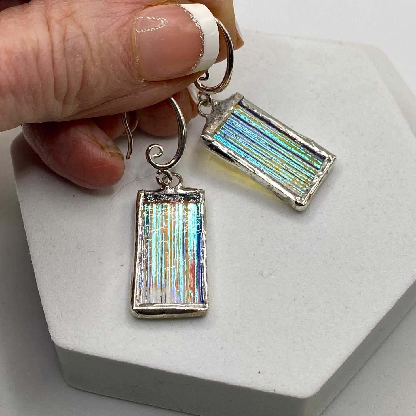 Sparkling Rectangle Earrings | Stained Glass Earrings by Hip Chick Glass, Stained Glass Dangle Drop Earrings, Stained Glass Earrings