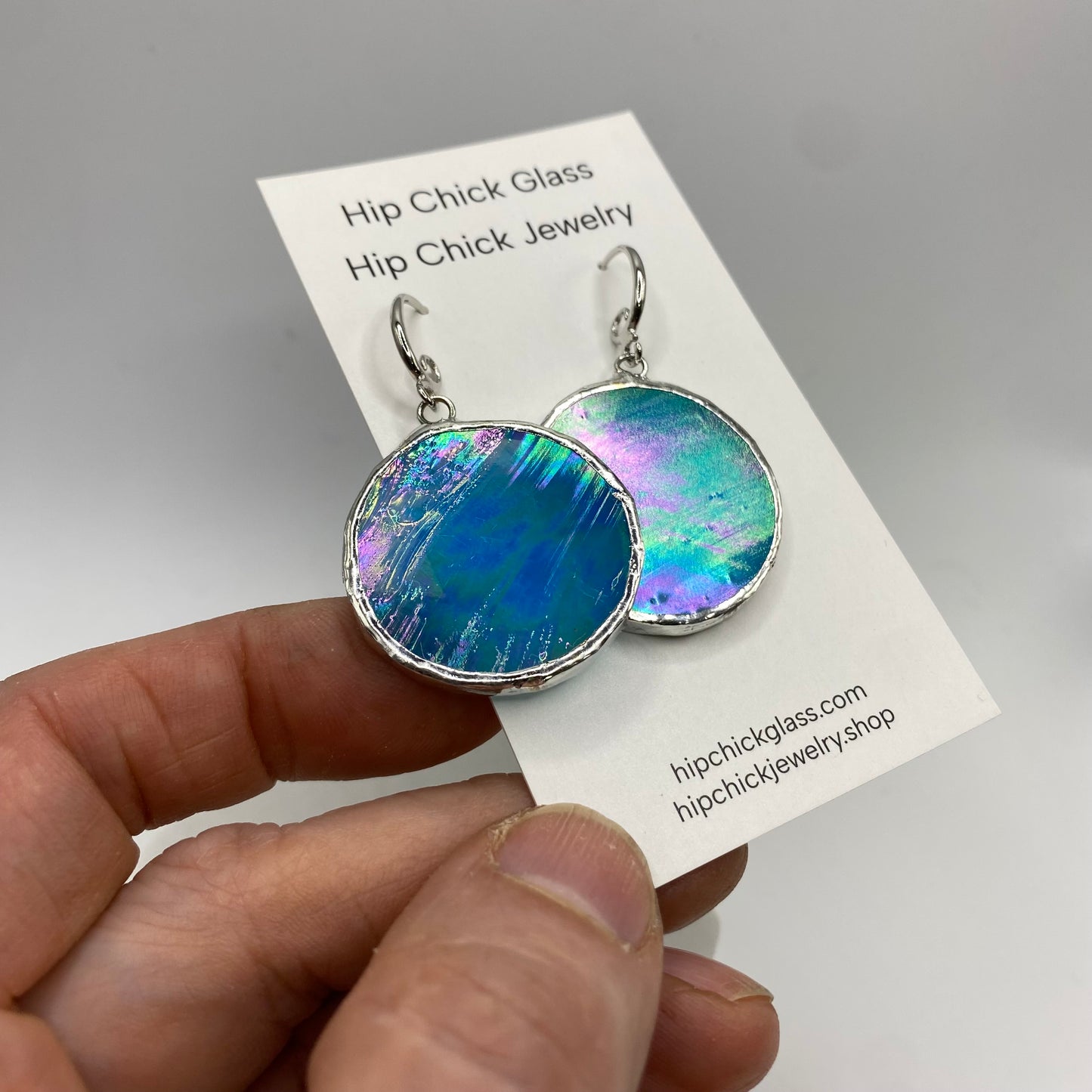 Light Blue Circle Stained Glass Jewelry Set by Hip Chick Glass, Stained Glass Necklace Stained Glass Earrings