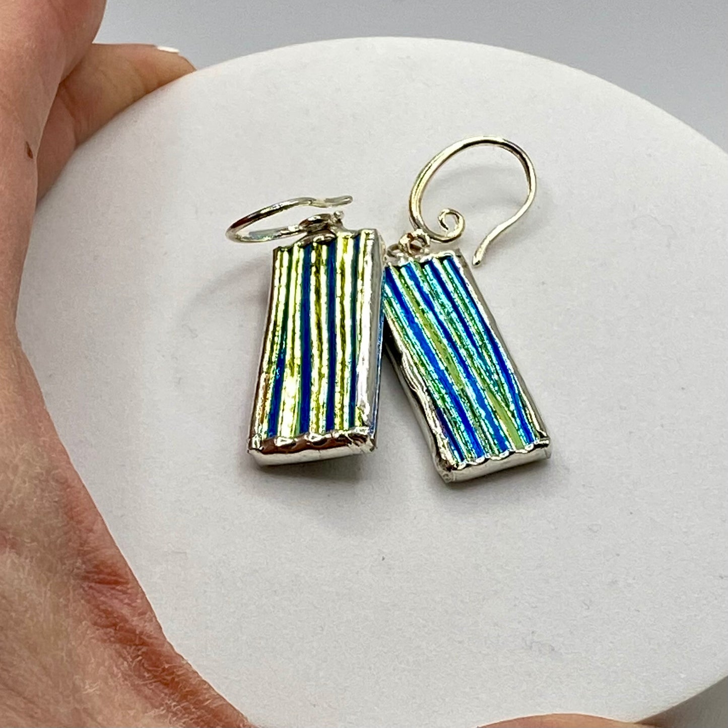 Black Striped Stick Earrings | Stained Glass Earrings by Hip Chick Glass, Stained Glass Dangle Drop Earrings, Stained Glass Earrings