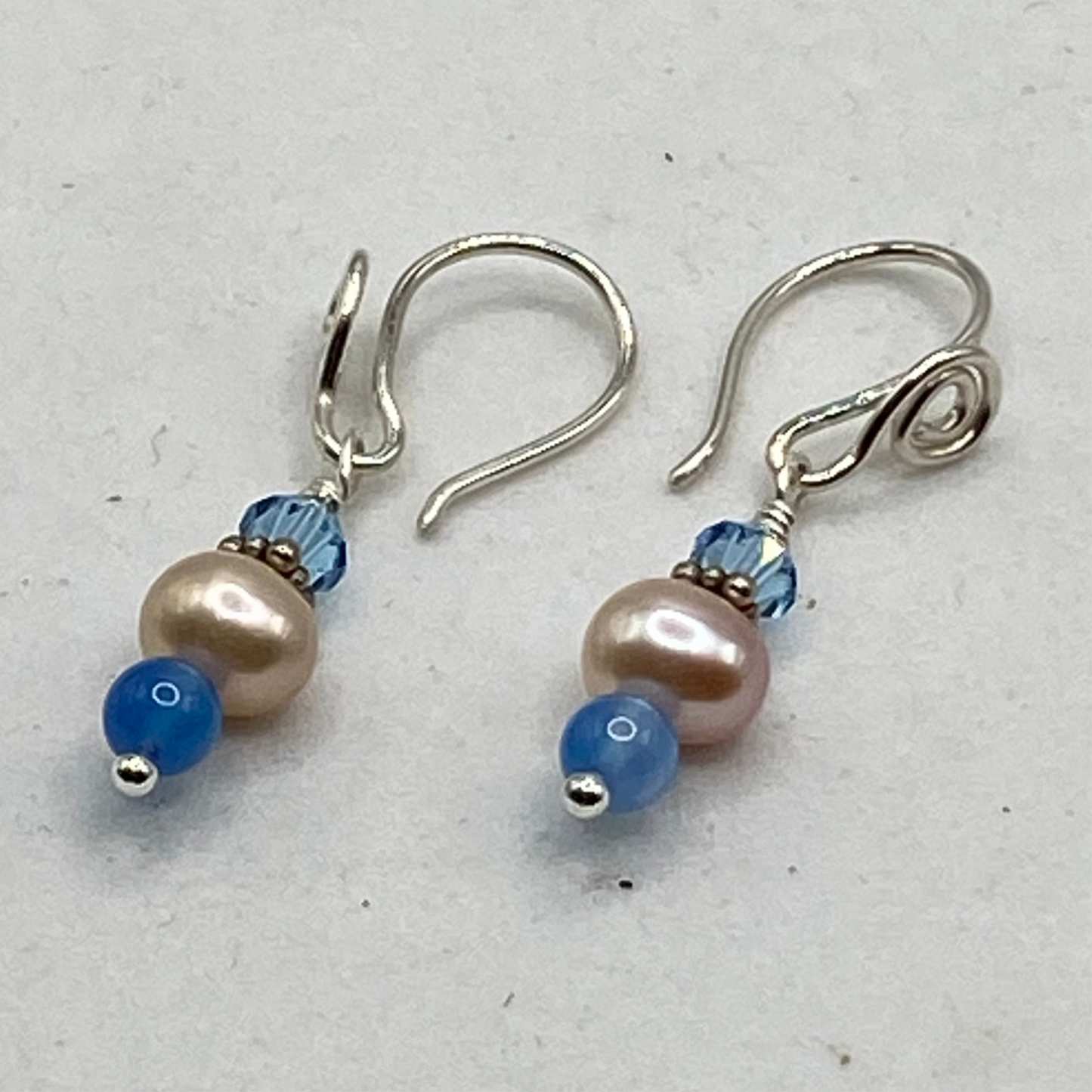 Pearl, Agate & Crystal Dangle Earrings by Hip Chick Glass, Sterling Silver Earrings, Handmade Gemstone Jewelry, June Birthstone Gift