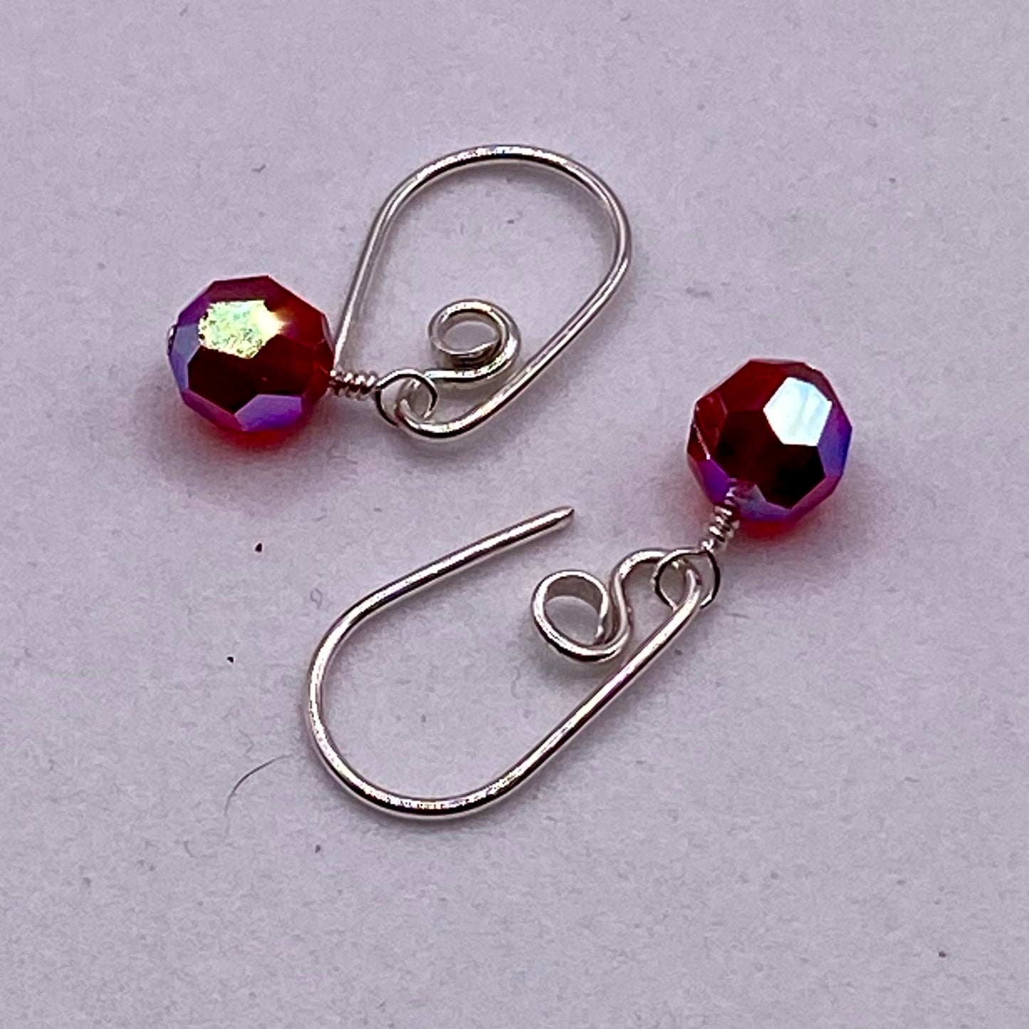 Dainty Red Crystal Earrings by Hip Chick Glass, Sterling Silver Earrings, Handmade Vintage Crystal Jewelry, Handmade Jewelry Gift