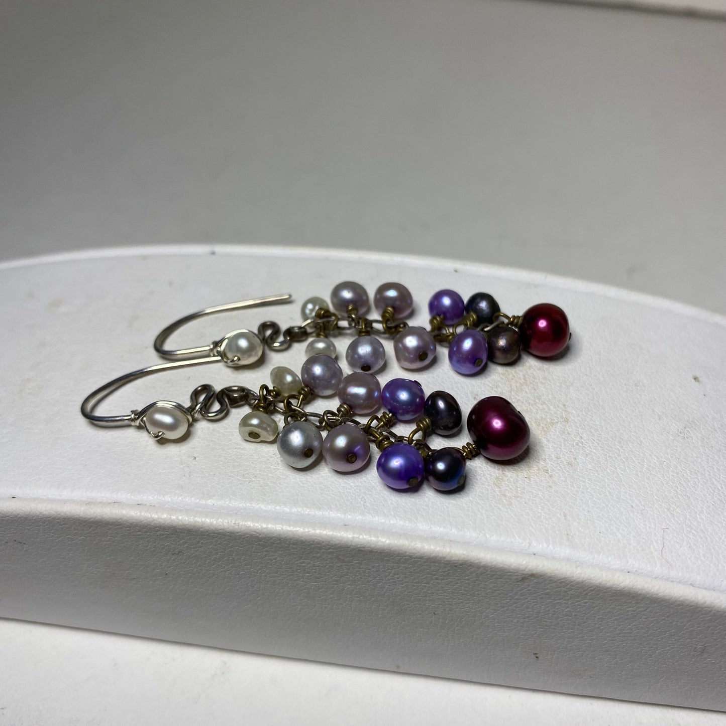 Ombré Purple Pearl Cluster Dangle Earrings by Hip Chick Glass, Sterling Silver Earrings, Handmade Gemstone Jewelry, June Birthstone Gift