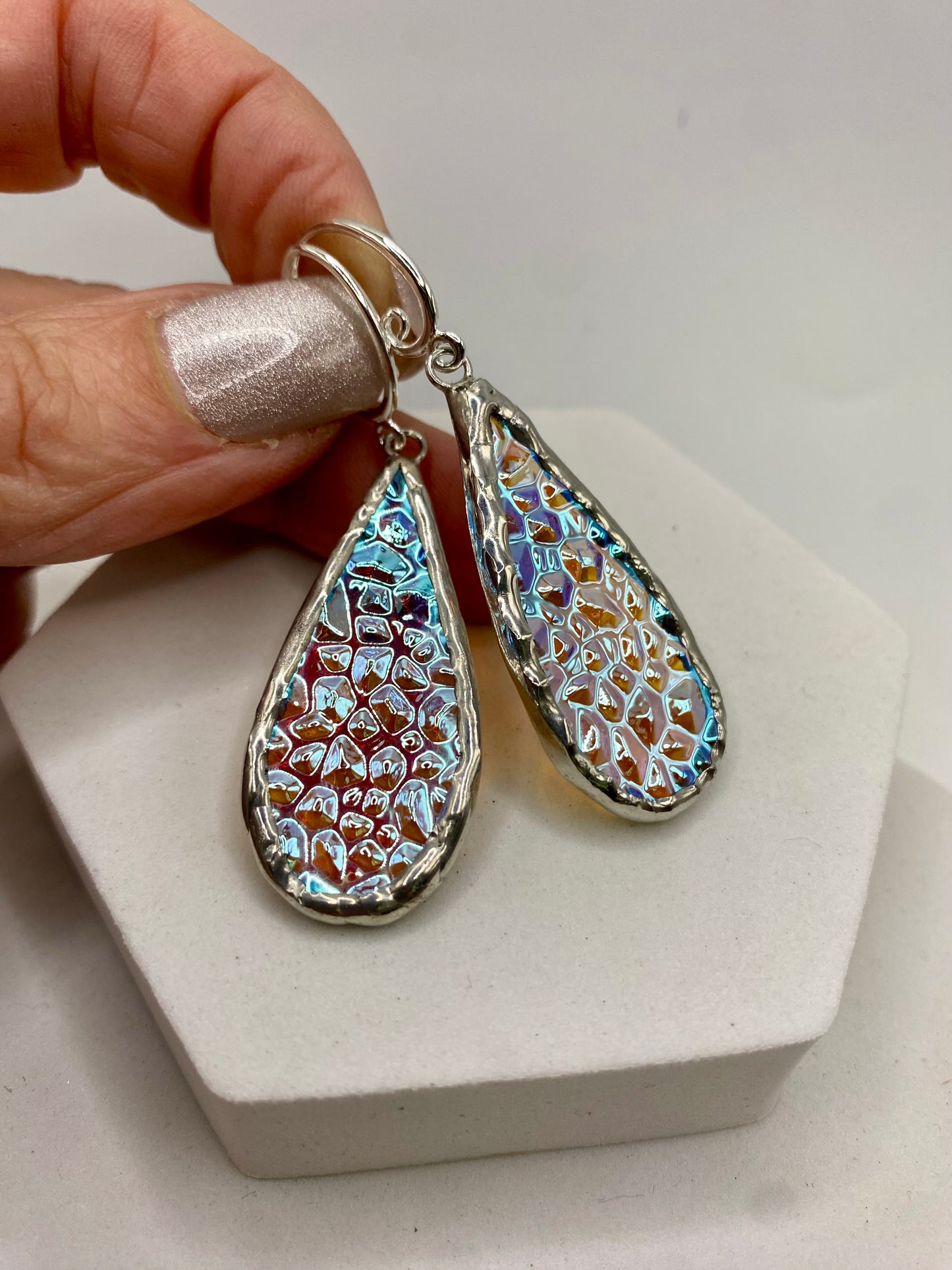 Crinkle Teardrop Earrings | Stained Glass Earrings by Hip Chick Glass, Stained Glass Dangle Drop Earrings, Stained Glass Earrings