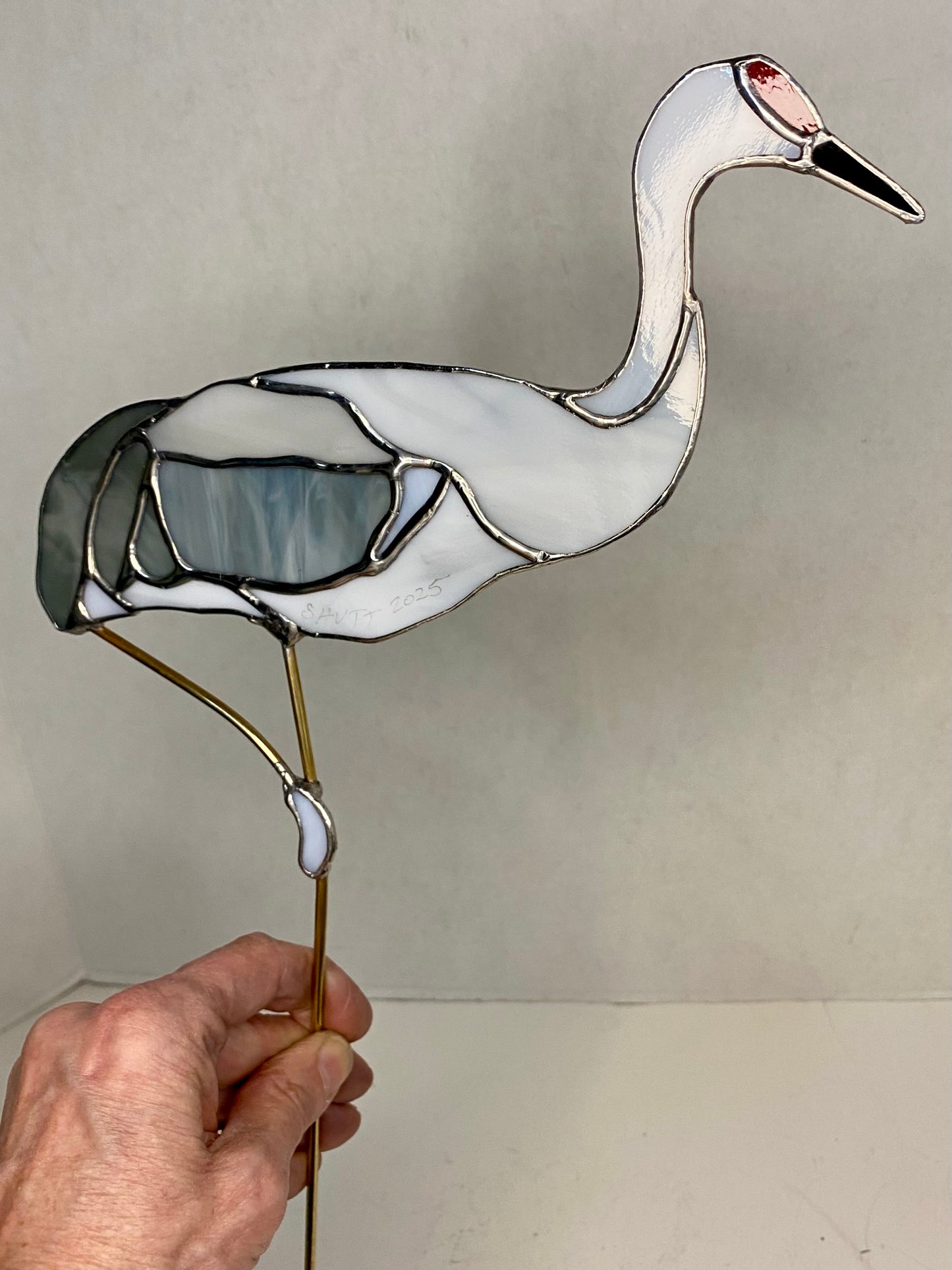 Sandhill Crane Plant Stake by Hip Chick Glass LLC, Standing Crane, Glass Art Home Decor