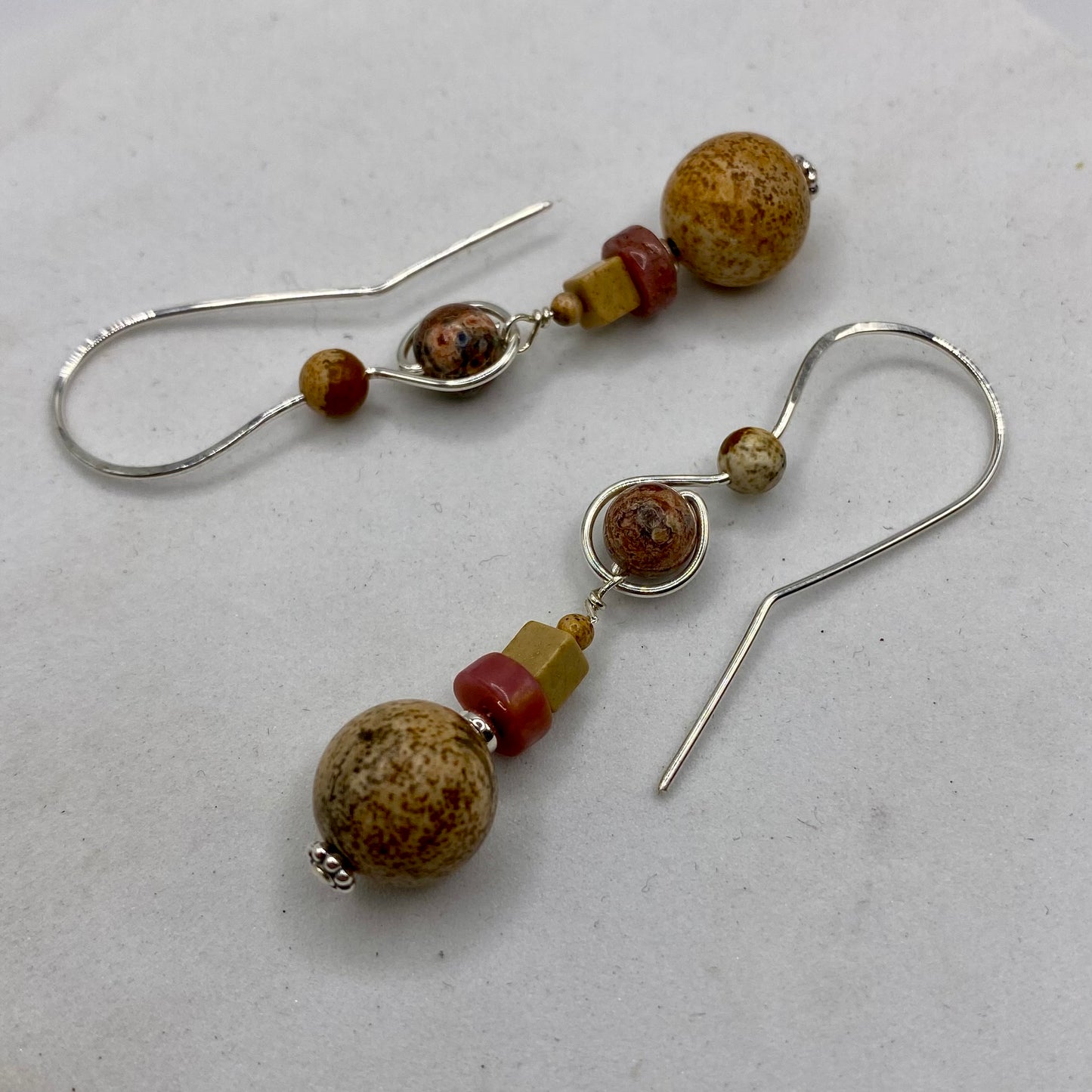 Picture Jasper Dangle Earrings by Hip Chick Glass, Sterling Silver Earrings, Handmade Gemstone Jewelry, Handmade Jewelry Gift, Birthstone Earrings