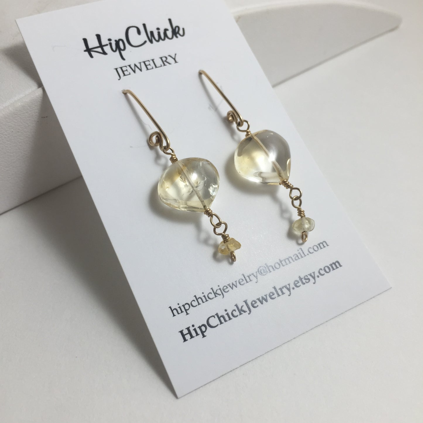 Citrine Puff Briolette Earrings by Hip Chick Glass, 14 Karat Gold Fill Earrings, Handmade Gemstone Jewelry, November Birthstone Gift