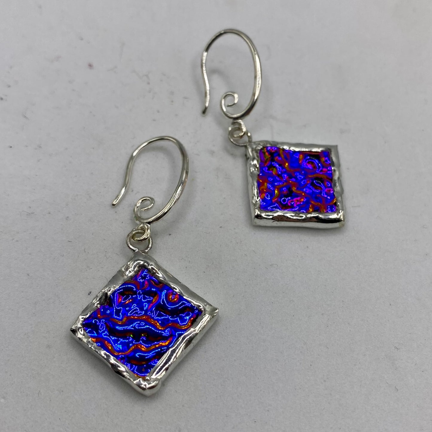 Blue Purple Diamond Earrings | Stained Glass Earrings by Hip Chick Glass, Stained Glass Dangle Drop Earrings, Stained Glass Earrings