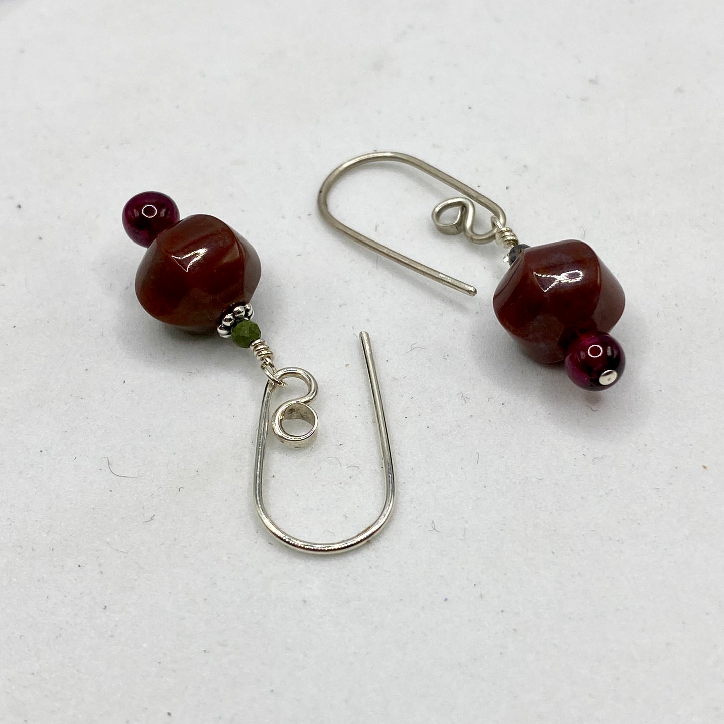 Garnet & Rhodonite Dangle Earrings by Hip Chick Glass, Sterling Silver Earrings, Handmade Gemstone Jewelry, Handmade Jewelry Gift, Birthstone Earrings
