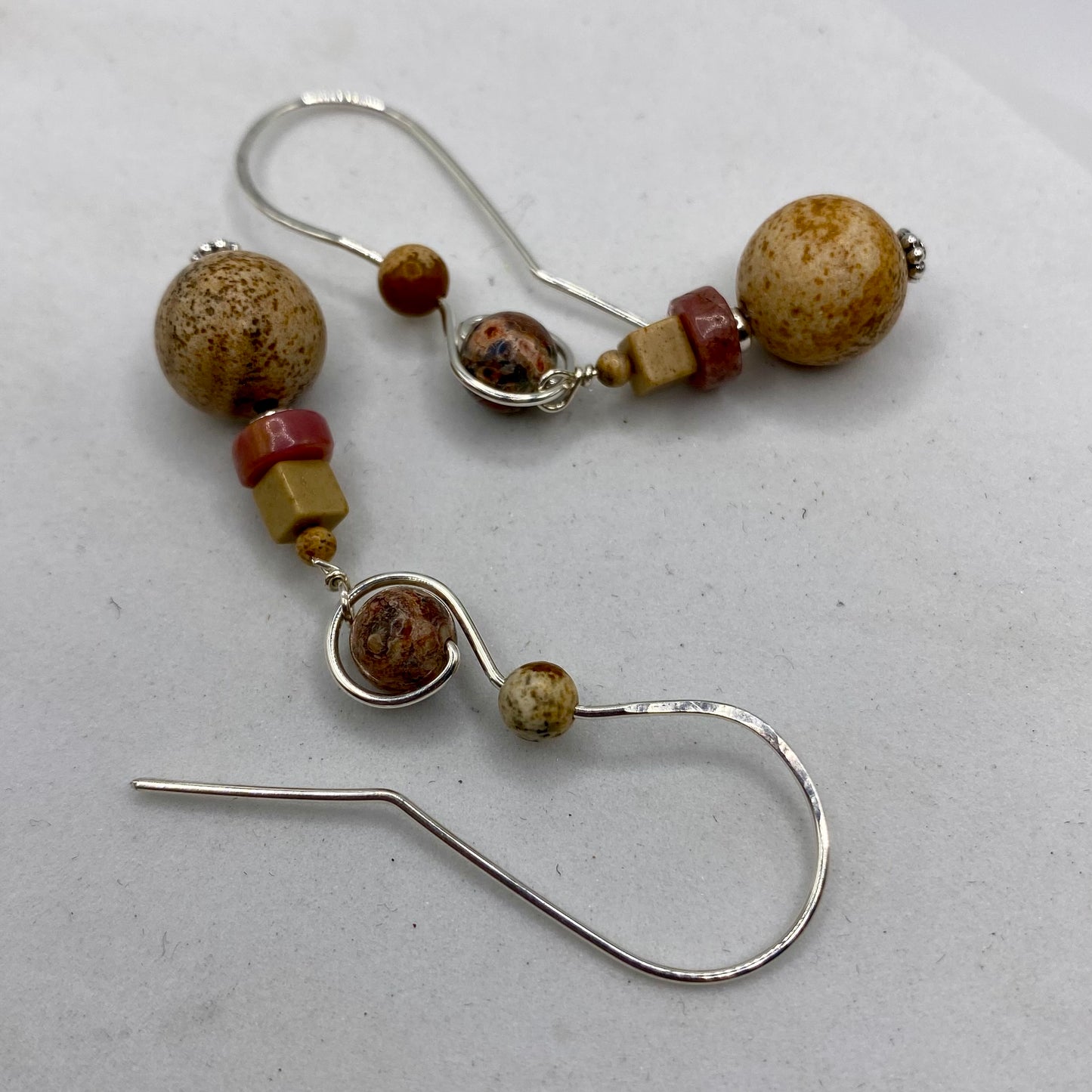 Picture Jasper Dangle Earrings by Hip Chick Glass, Sterling Silver Earrings, Handmade Gemstone Jewelry, Handmade Jewelry Gift, Birthstone Earrings
