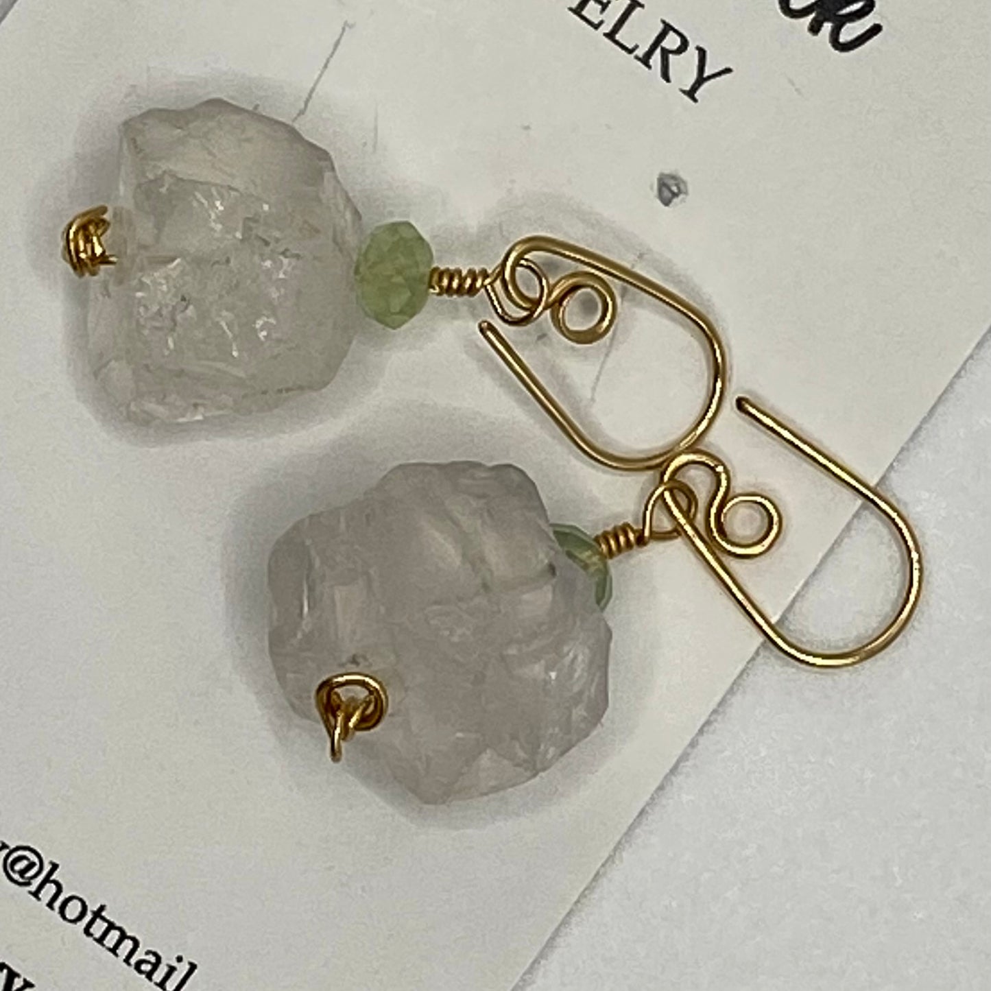 Prehnite & Raw Quartz Earrings by Hip Chick Glass, 14 Karat Gold Fill Earrings, Handmade Gemstone Jewelry, Birthstone Gift